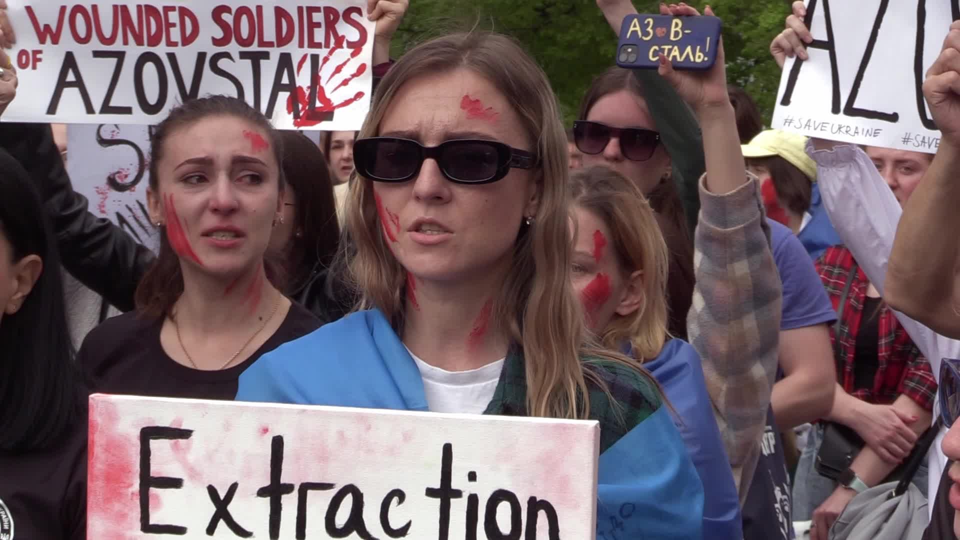 Wives of servicemen of Azov Battalion rally in Kyiv, amid Russian invasion in Ukraine