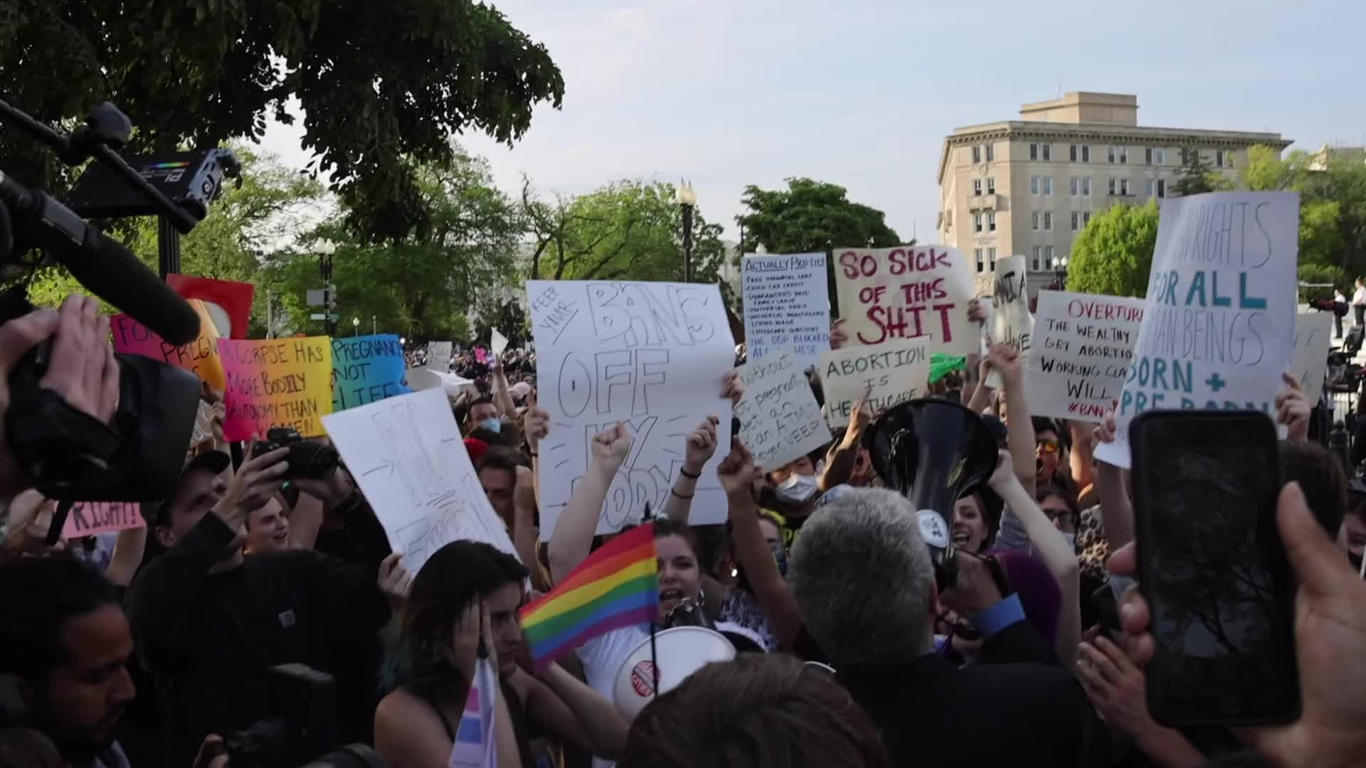 Opposing groups demonstrate outside Supreme Court following opinion leak