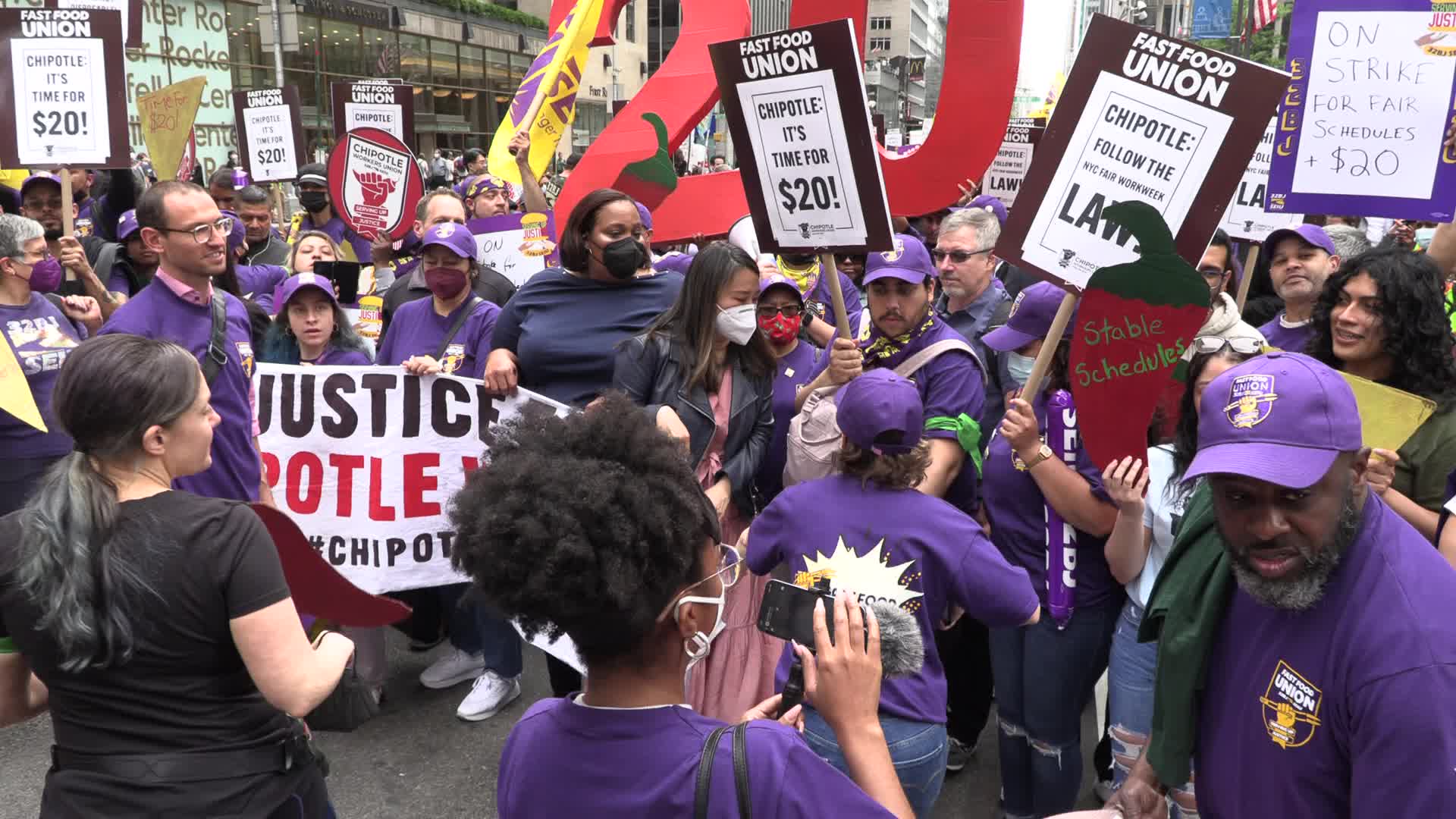 NYC: Chipotle workers rally for higher wages, better hours