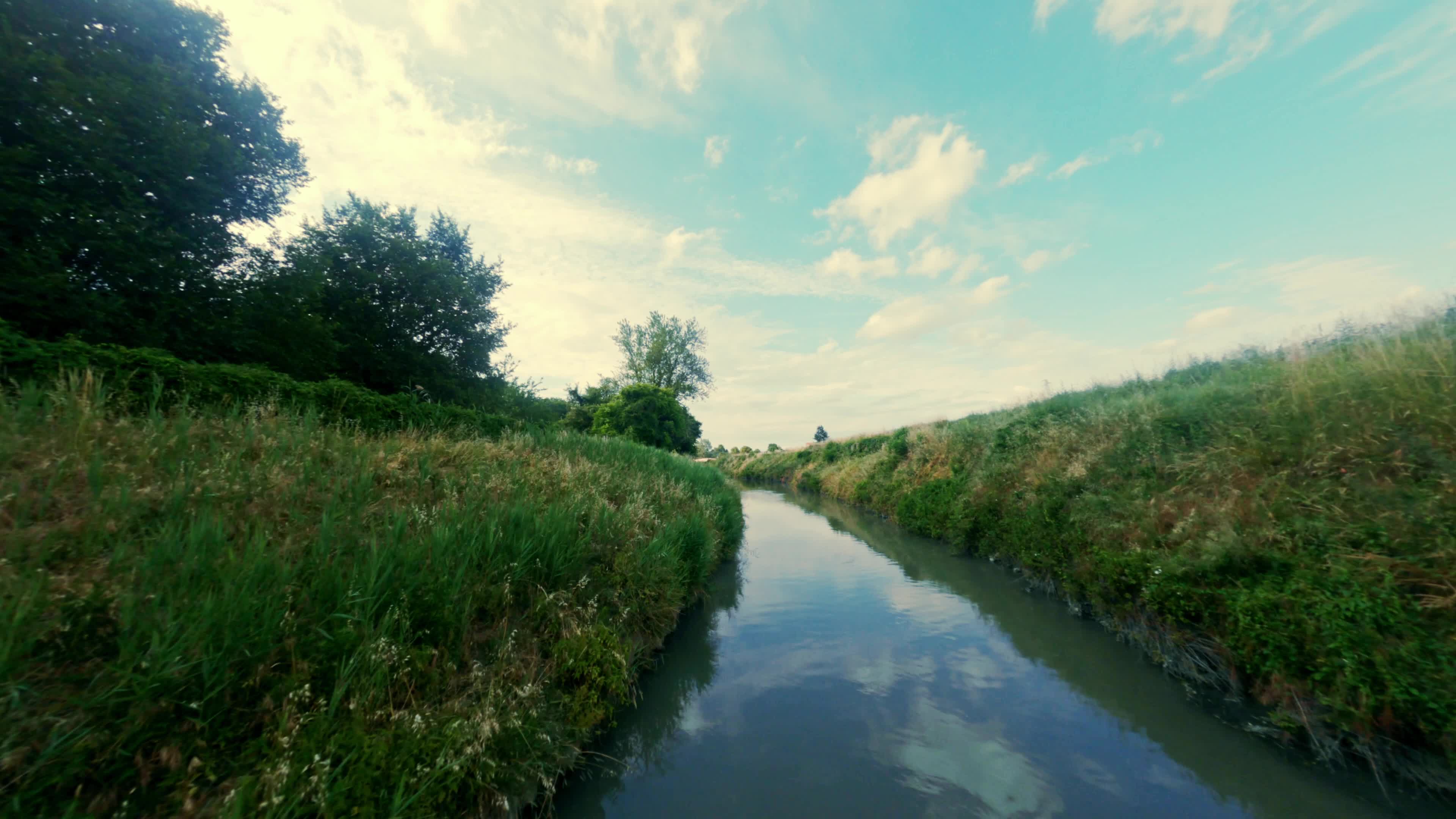 FPV Drone View Of River Near Padua, Italy