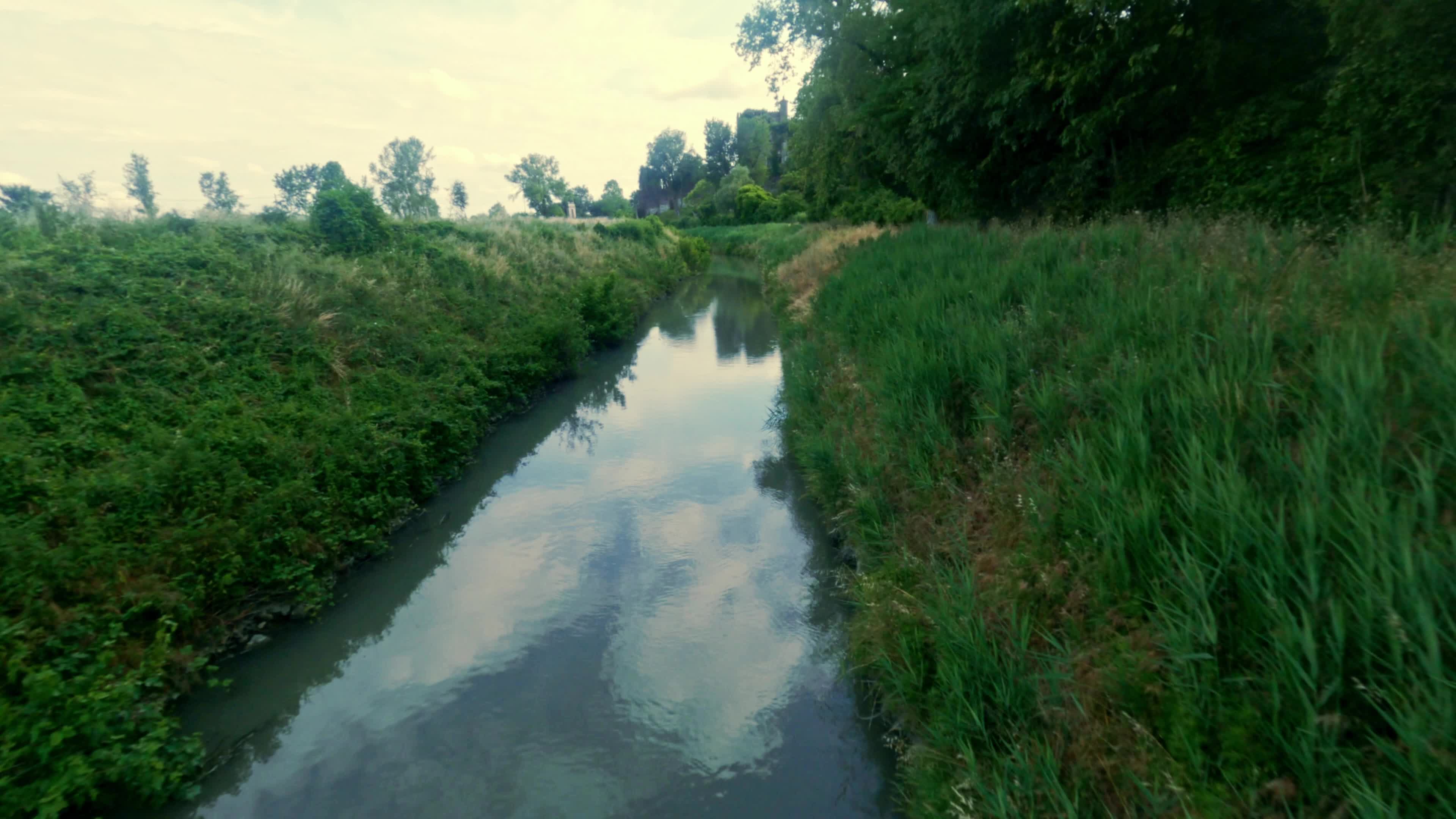 FPV Drone View Of River Near Padua, Italy