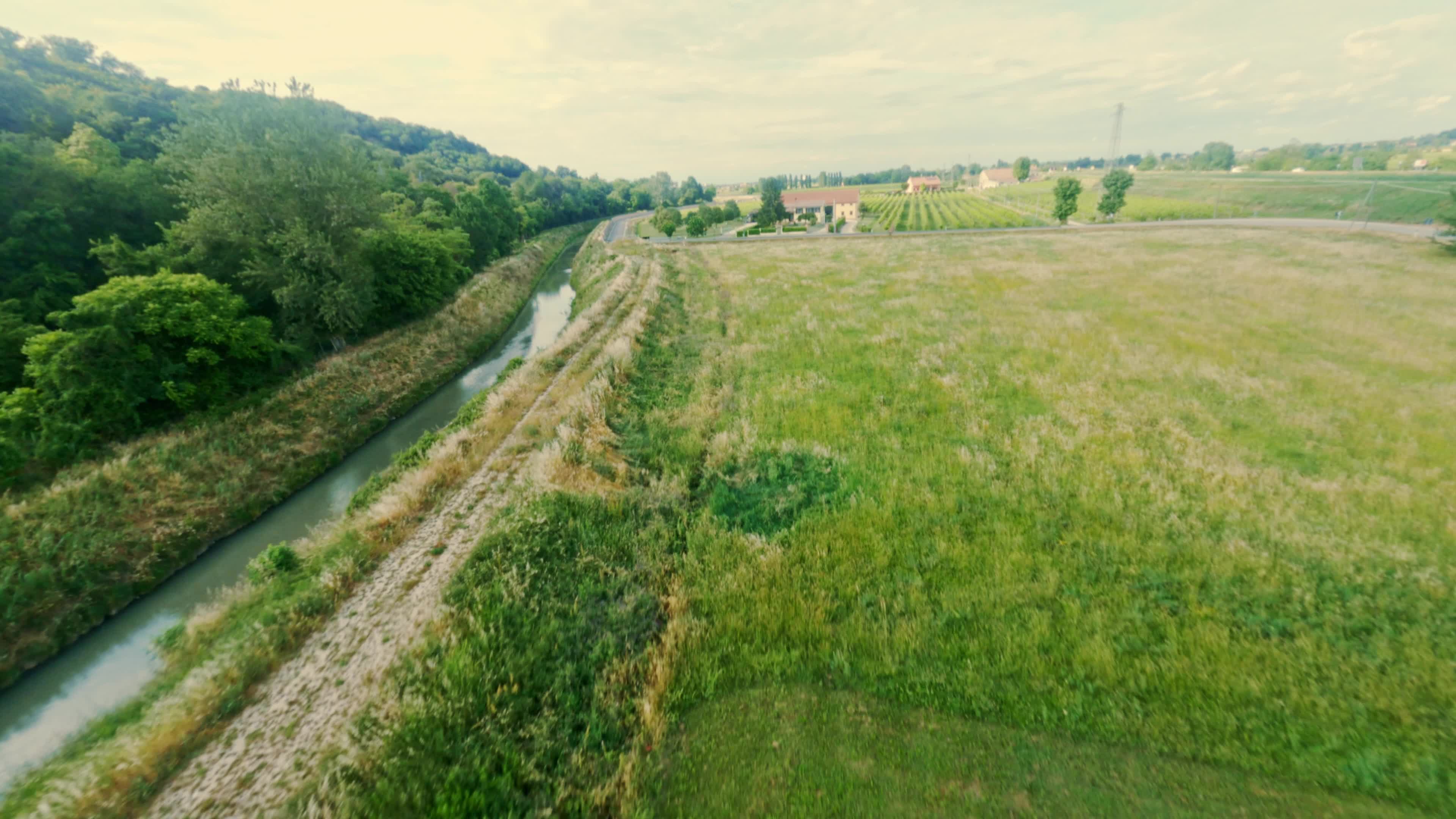 FPV Drone View Of River Near Padua, Italy