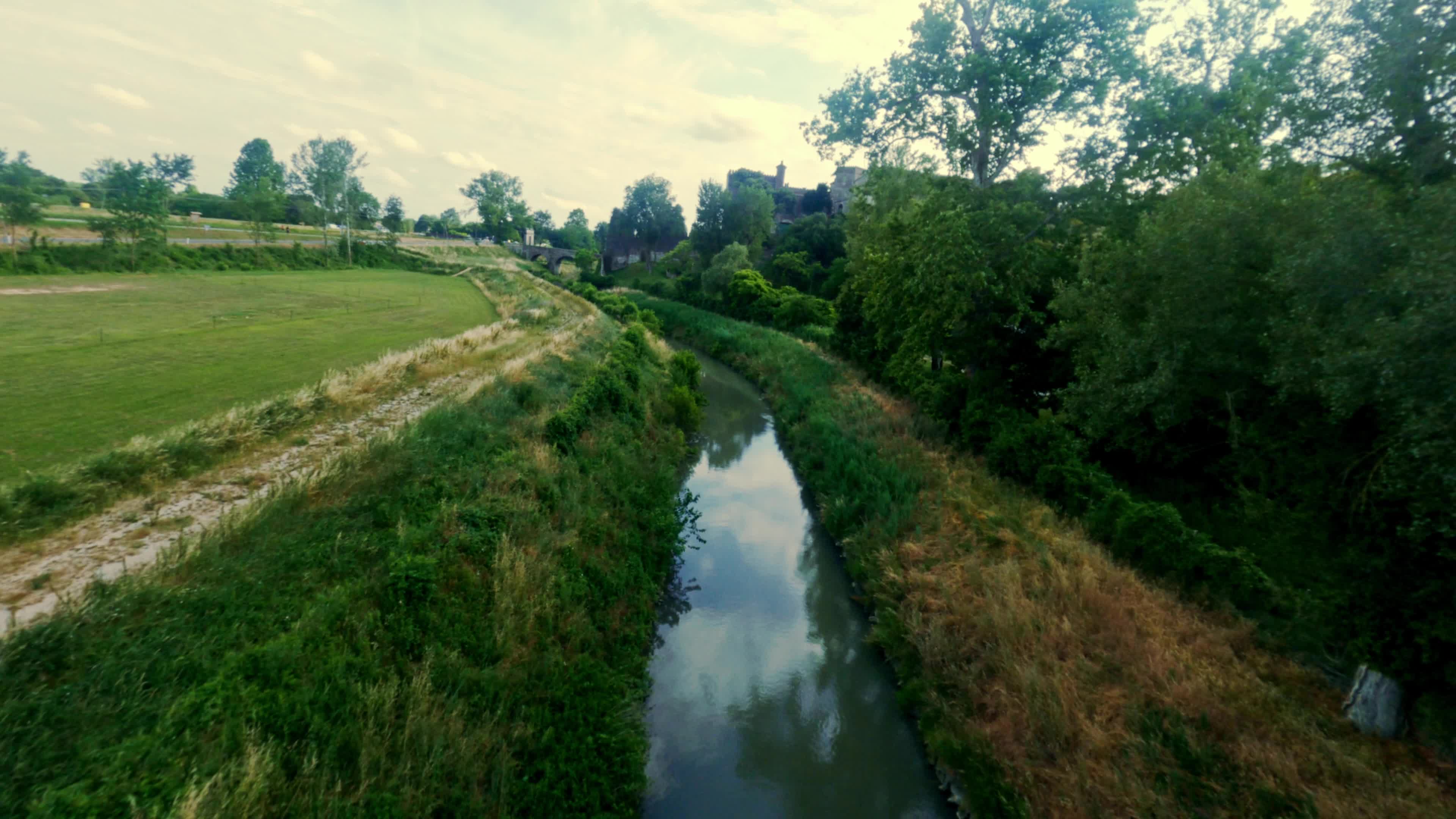 FPV Drone View Of River Near Padua, Italy