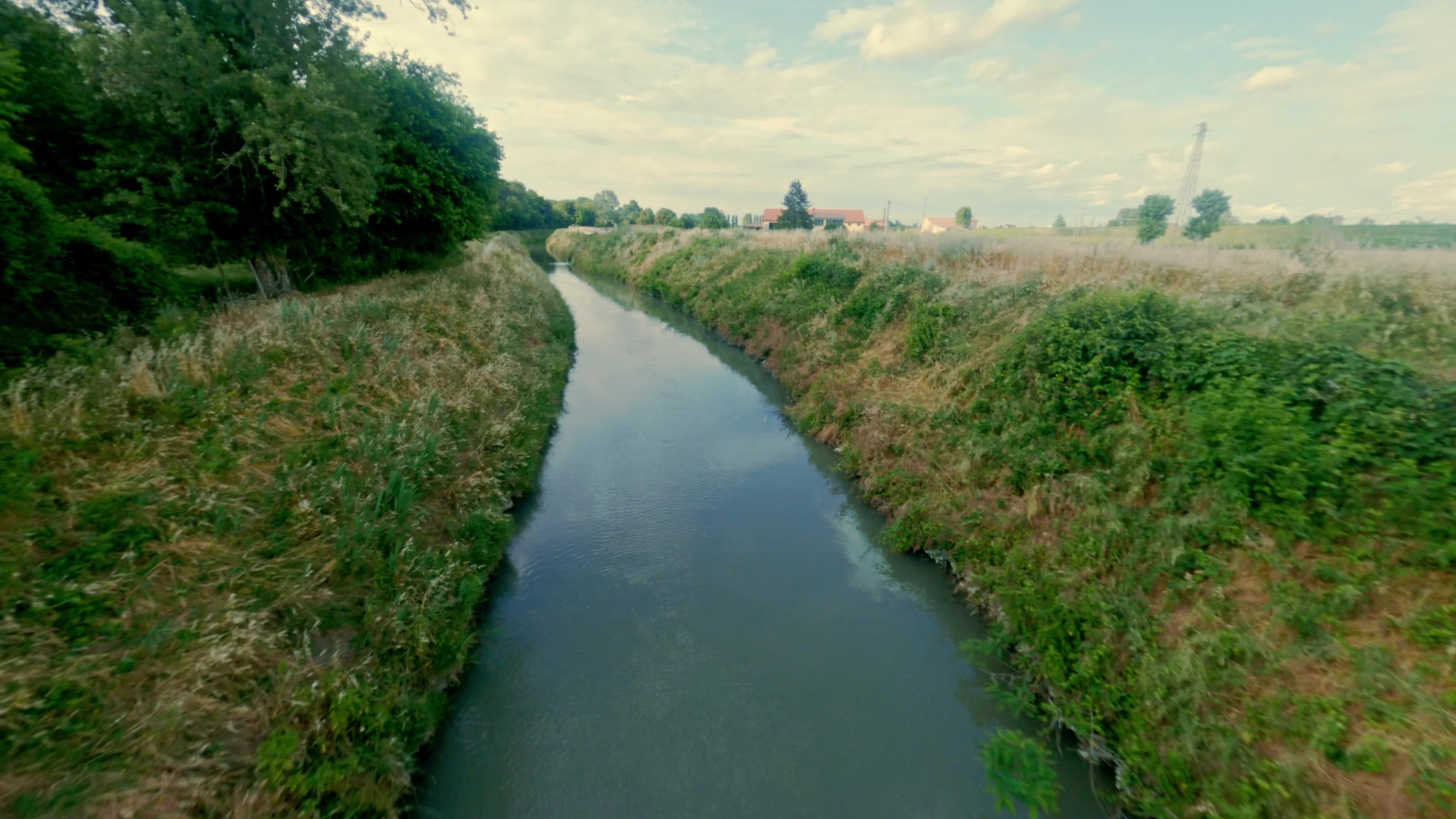 FPV Drone View Of River Near Padua, Italy