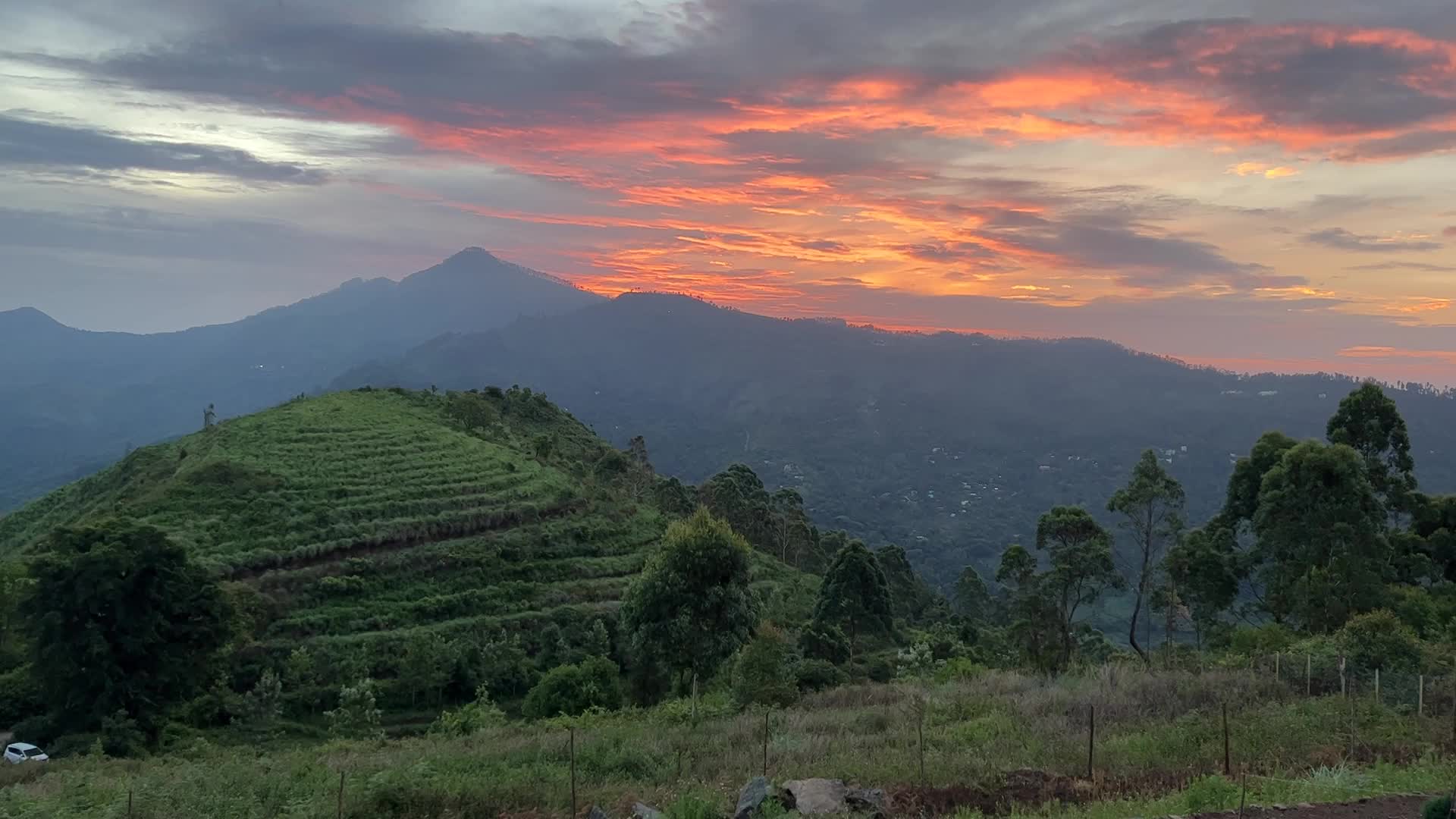 Sunrise at a upscale glamping camp site in Kodaikanal