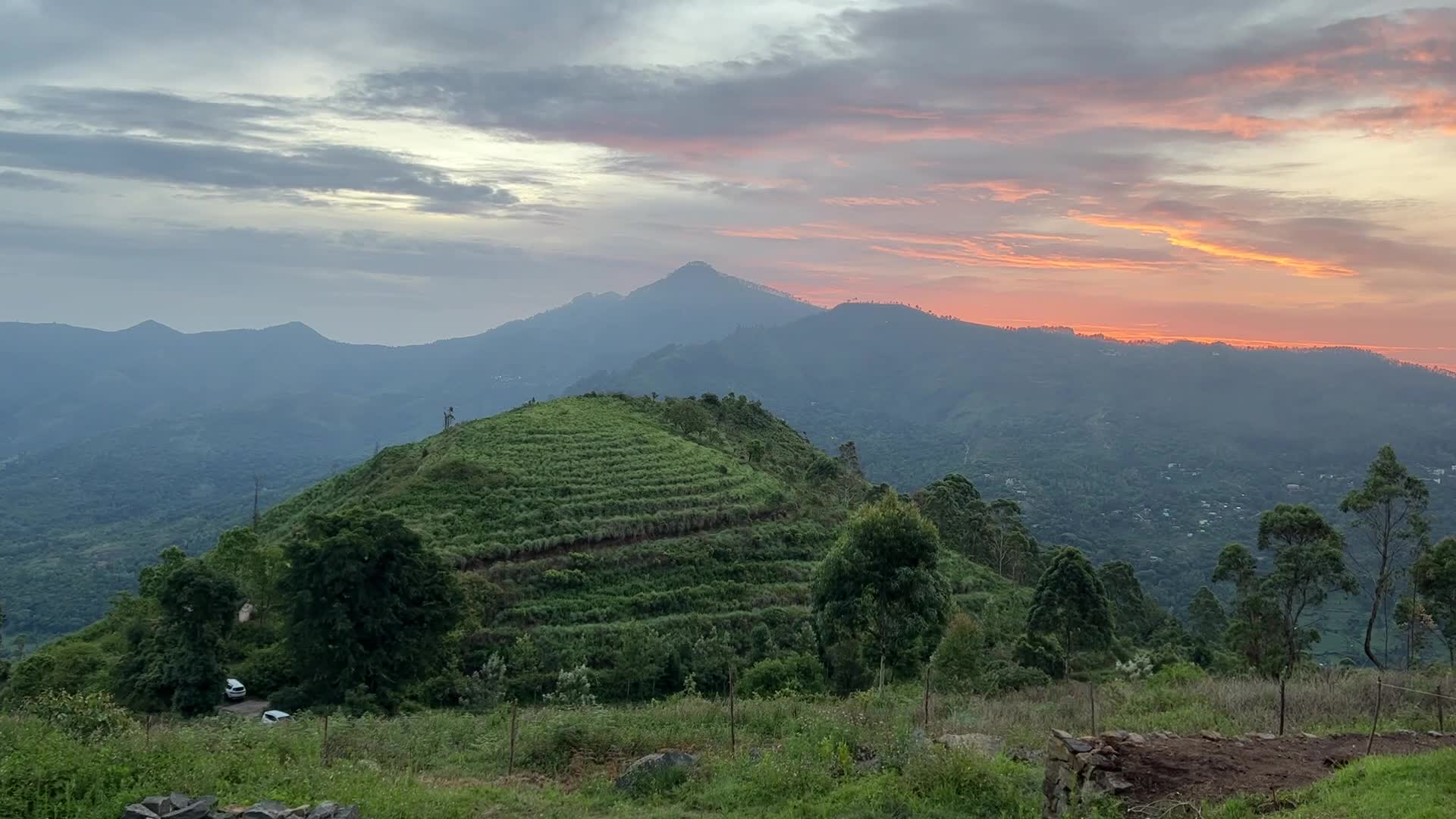 Sunrise at a upscale glamping camp site in Kodaikanal