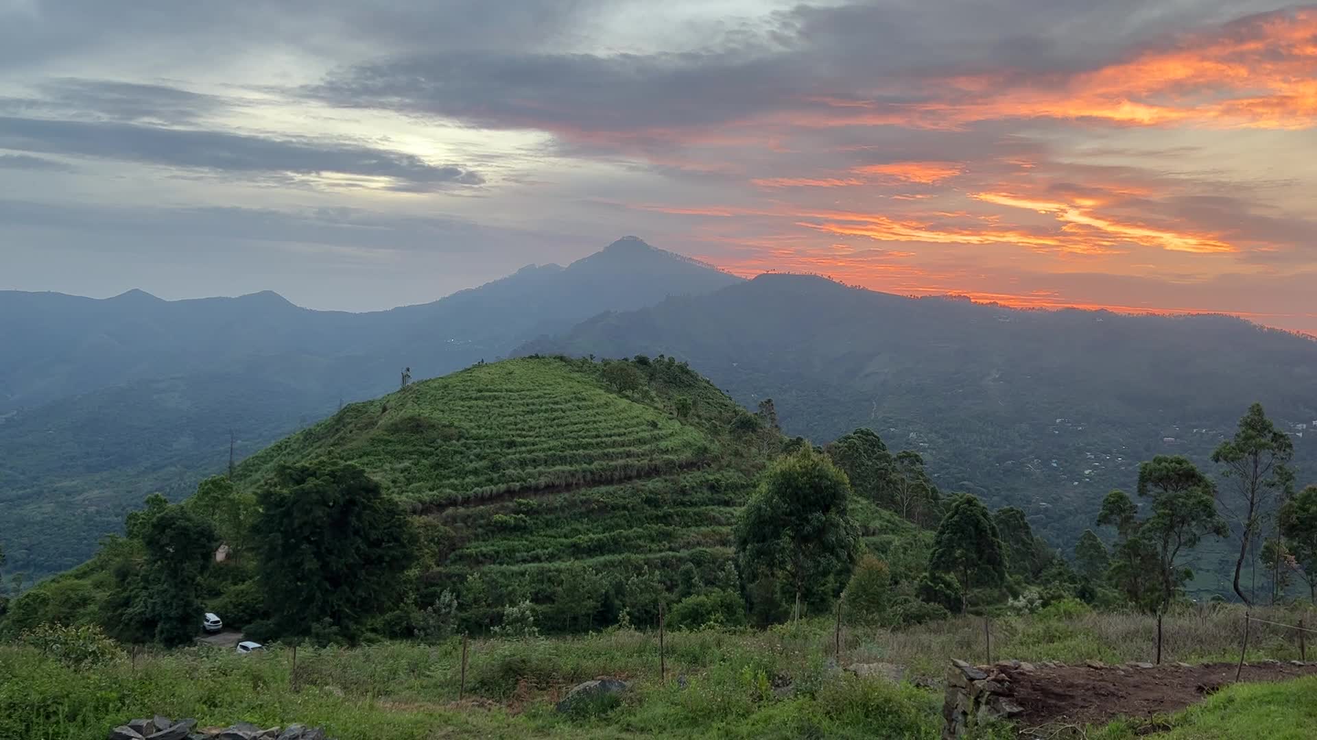 Sunrise at a upscale glamping camp site in Kodaikanal