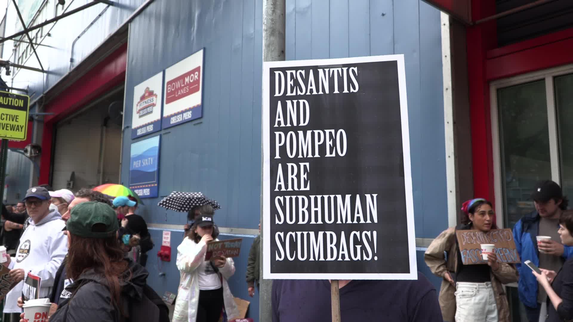 NYC: LGBTQ advocates denounces Florida Governor DeSantis at Chelsea Piers