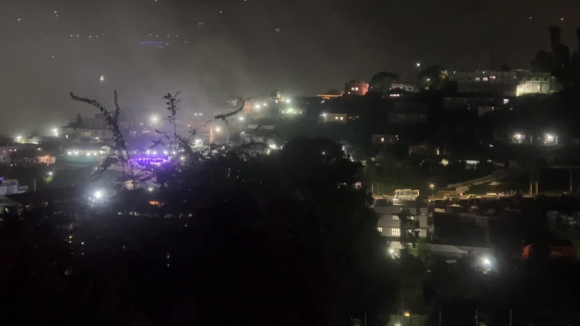 Buildings illuminated at night in Kodaikanal