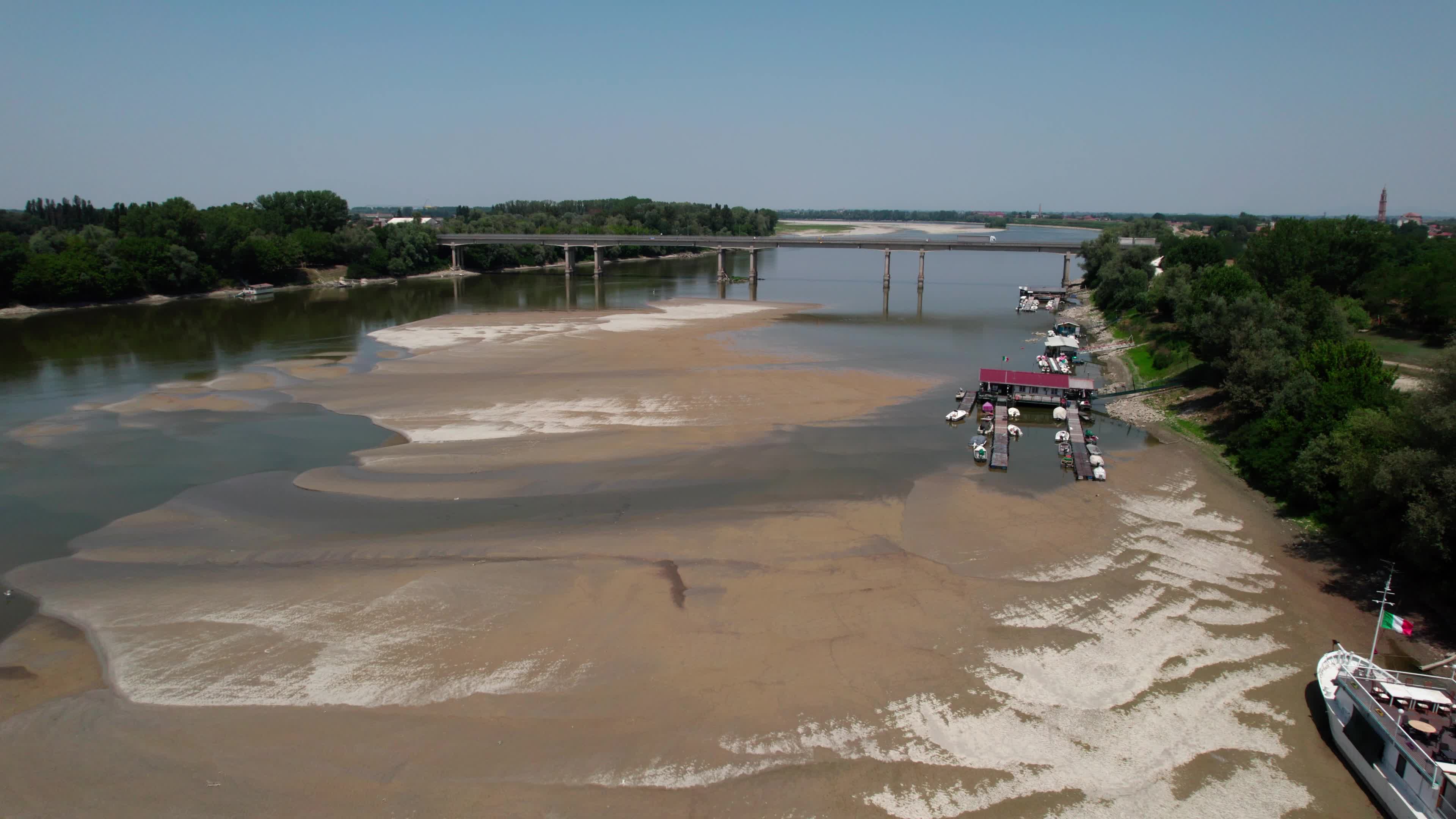 Drone View Of Po River As Faces Its Worst Drought In 70 Years