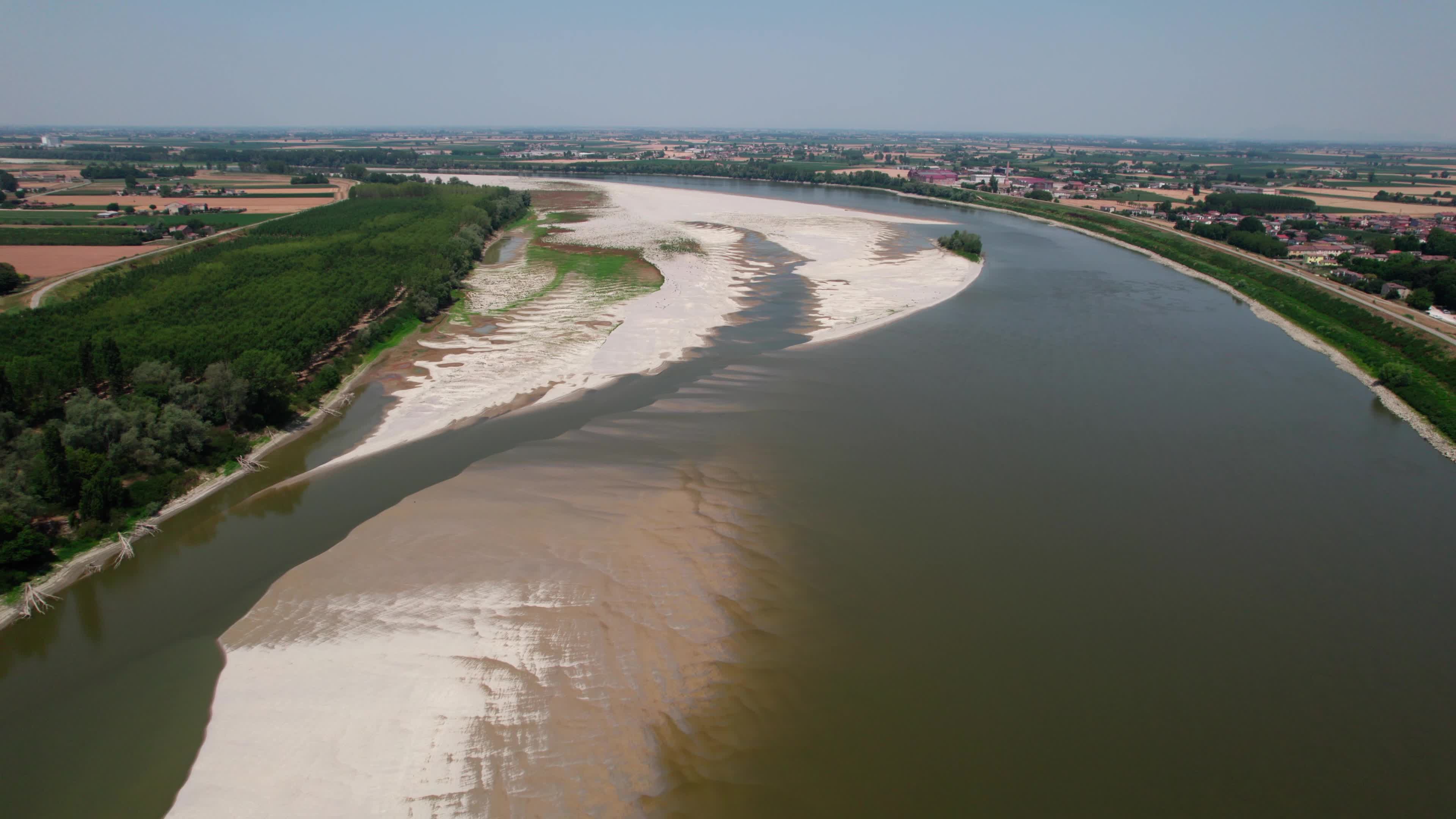 Drone View Of Po River As Faces Its Worst Drought In 70 Years