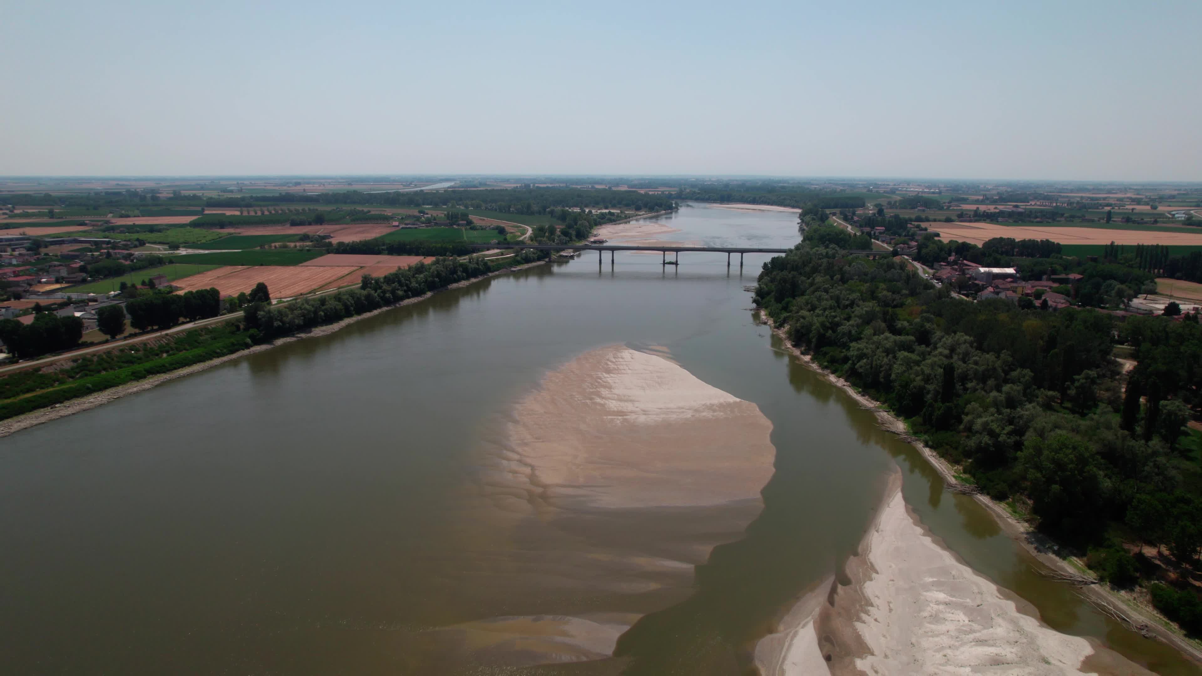 Drone View Of Po River As Faces Its Worst Drought In 70 Years