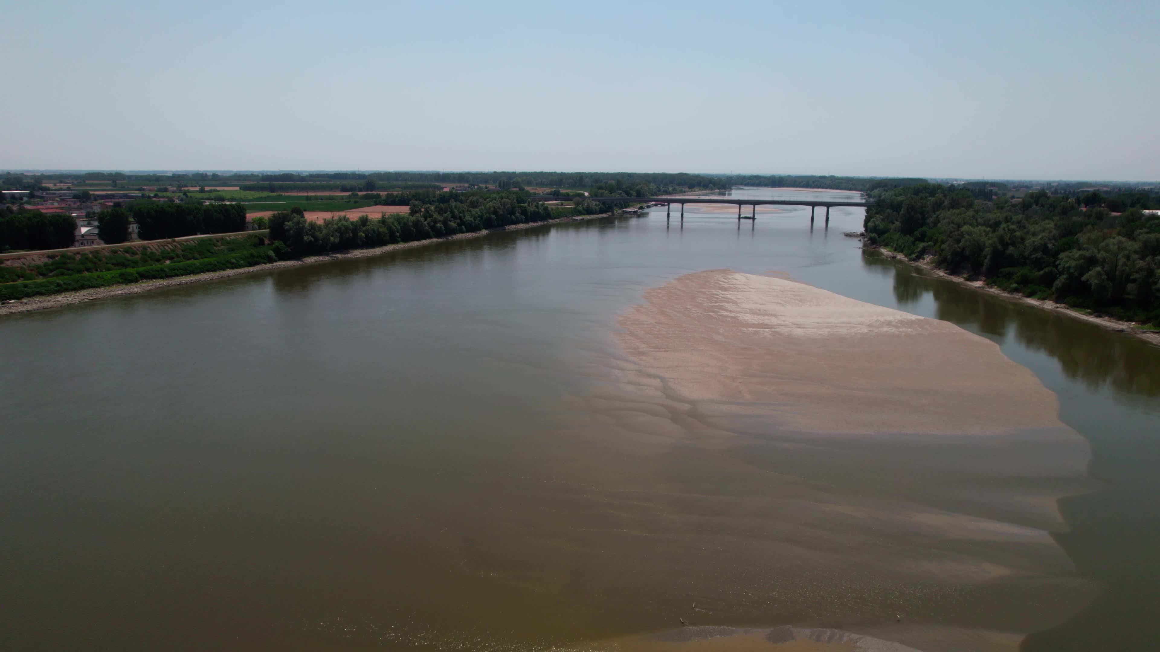 Drone View Of Po River As Faces Its Worst Drought In 70 Years