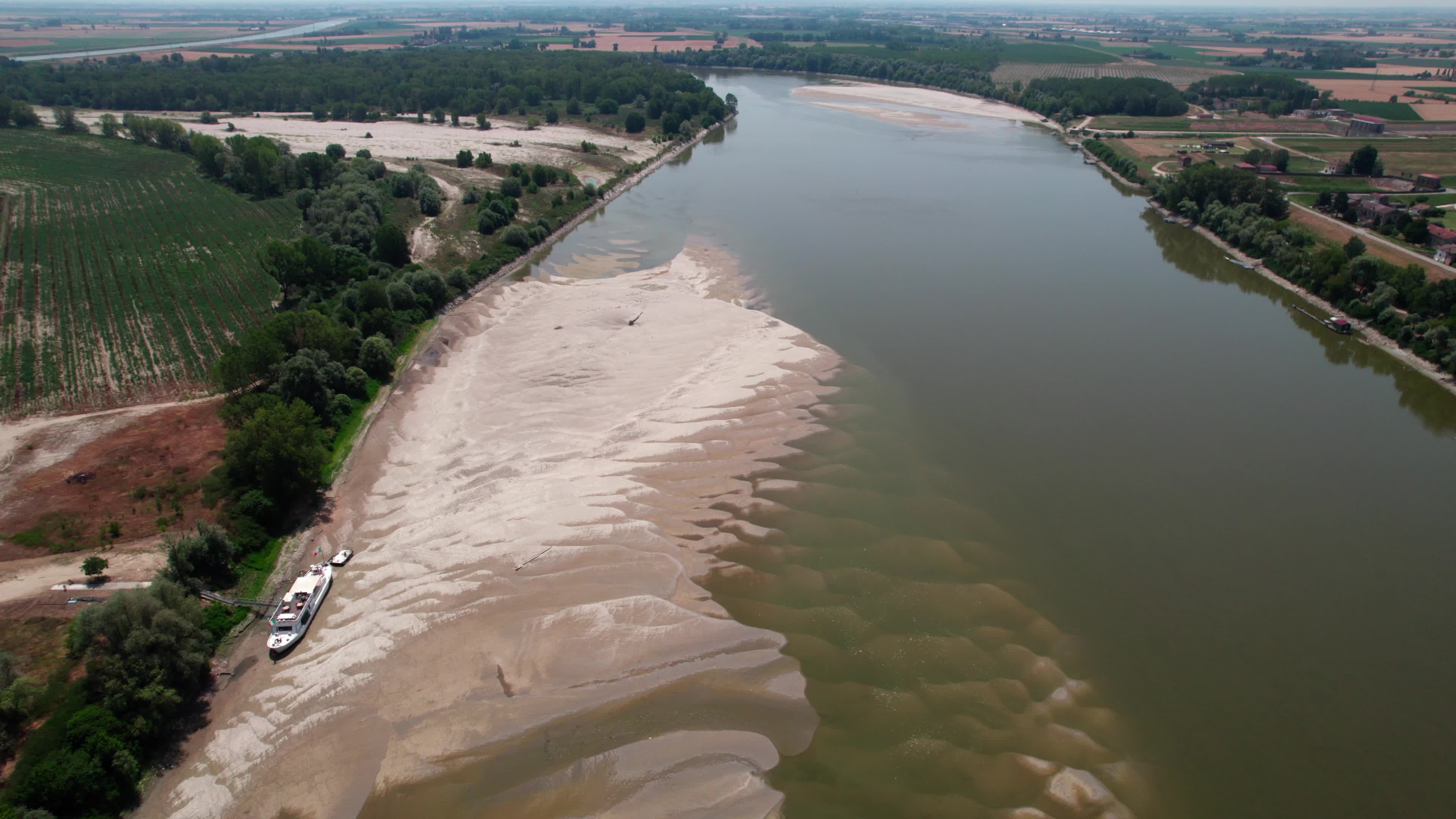 Drone View Of Po River As Faces Its Worst Drought In 70 Years