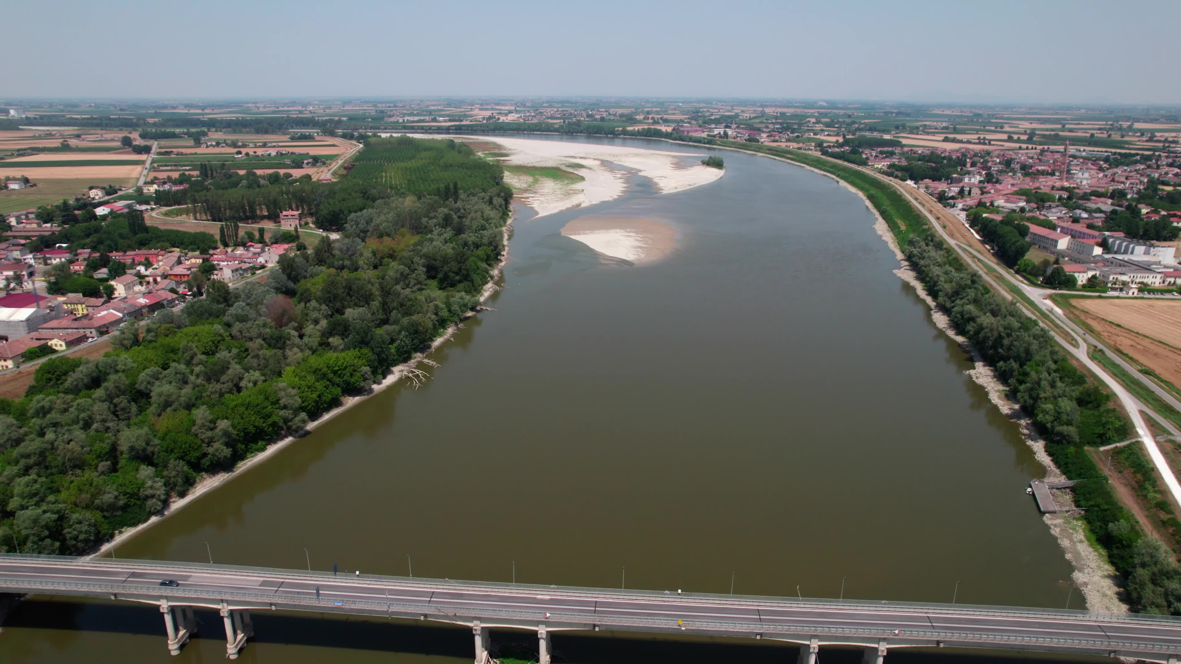 Drone View Of Po River As Faces Its Worst Drought In 70 Years