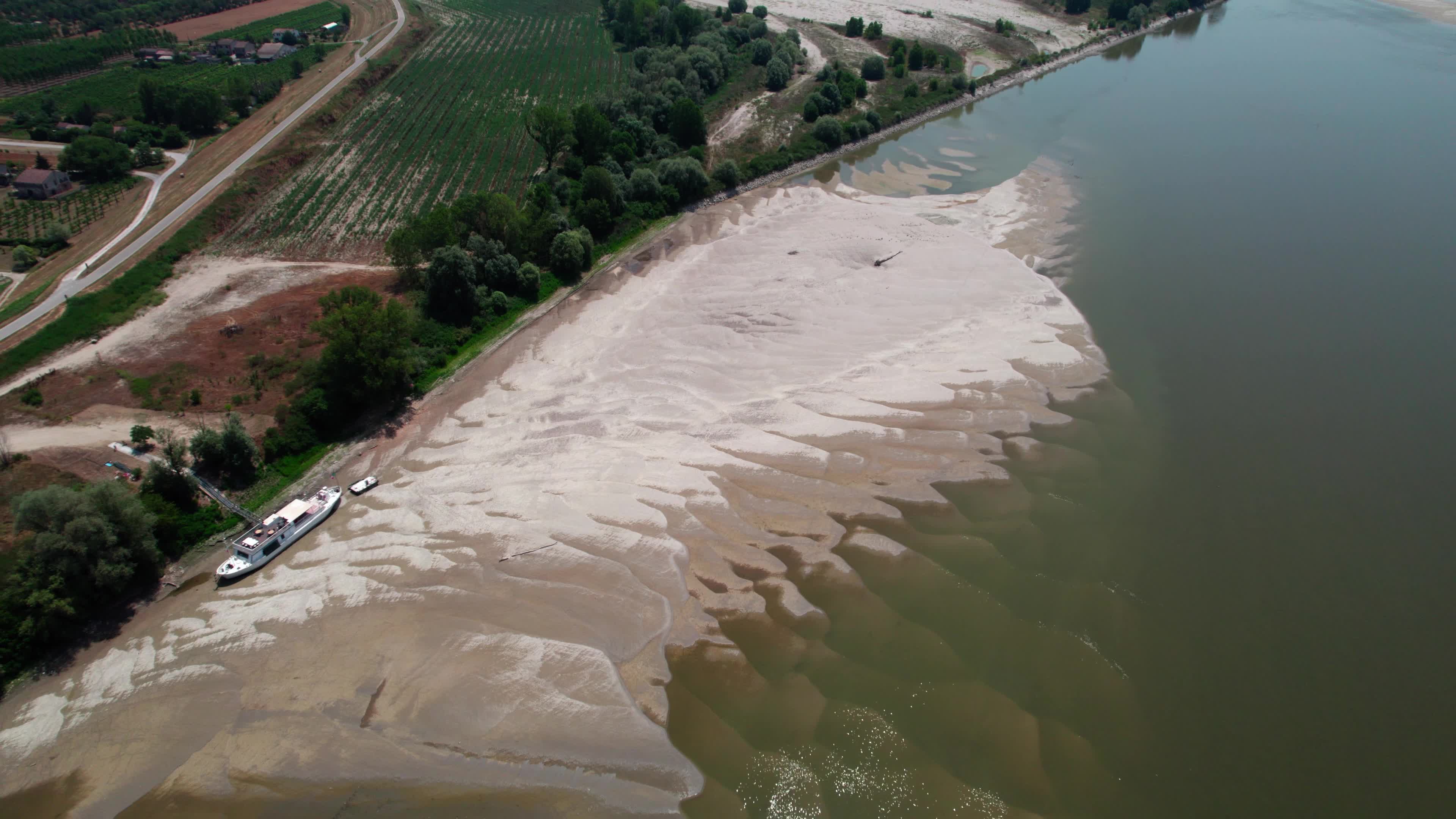 Drone View Of Po River As Faces Its Worst Drought In 70 Years