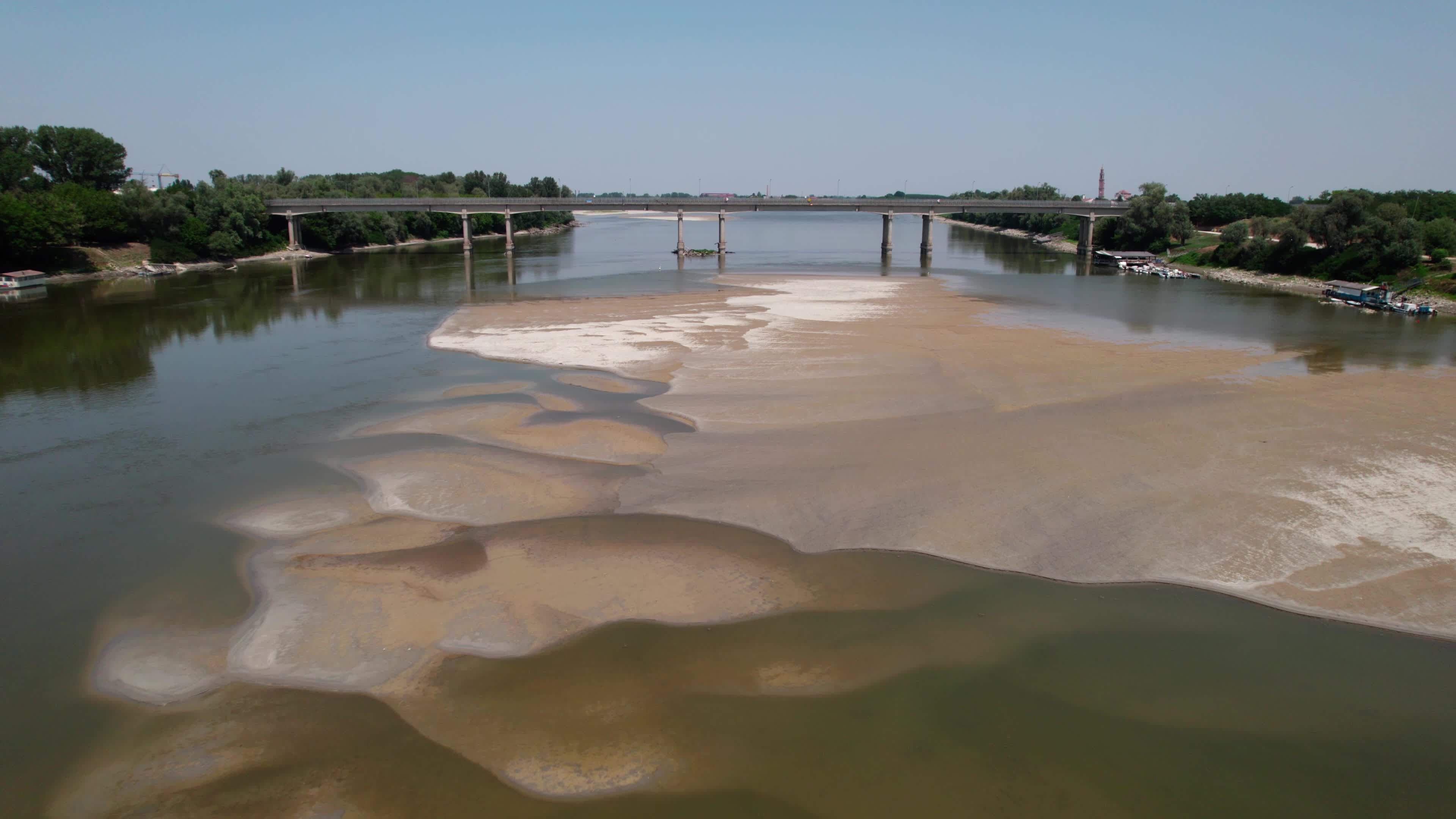 Drone View Of Po River As Faces Its Worst Drought In 70 Years