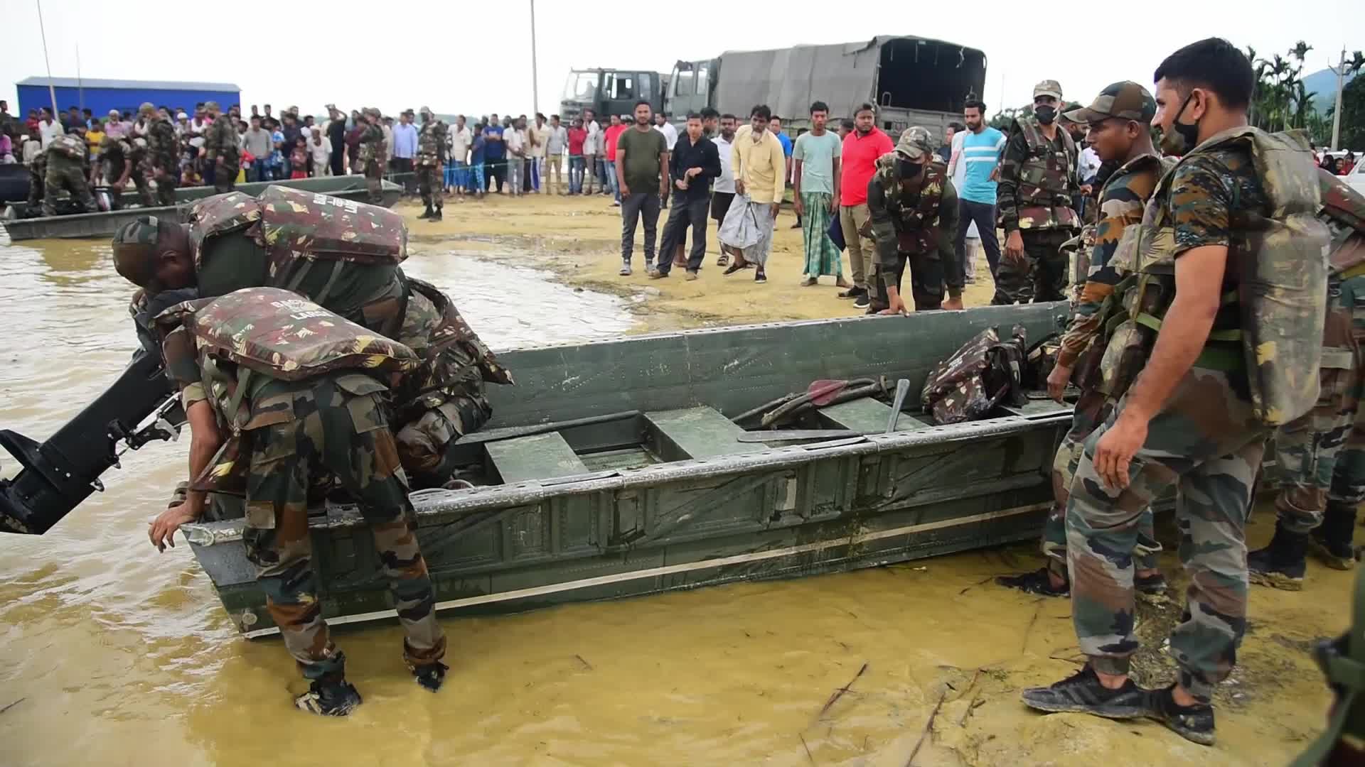 Indian army launches flood relief operations in Assam, India