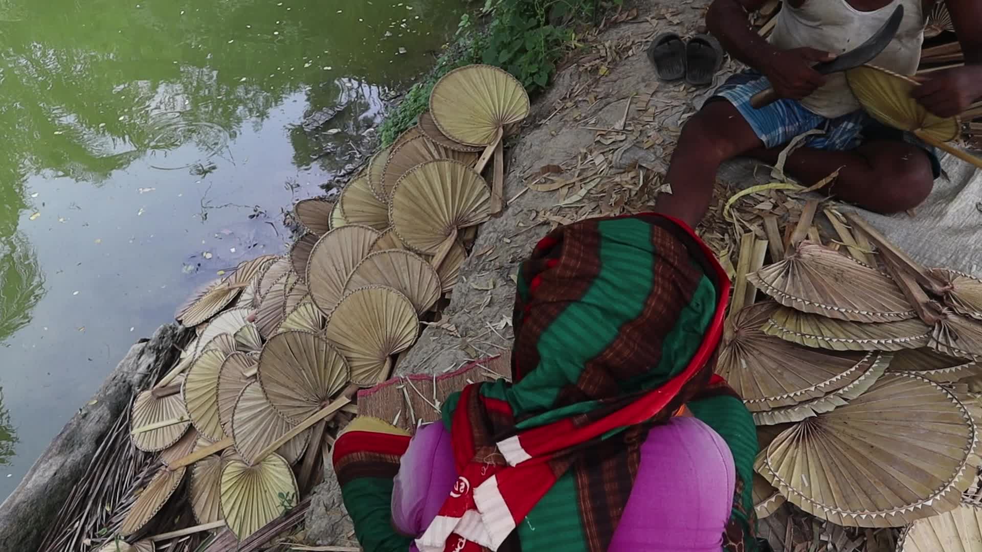 Traditional handmade palm leaf fan makers of West Bengal 