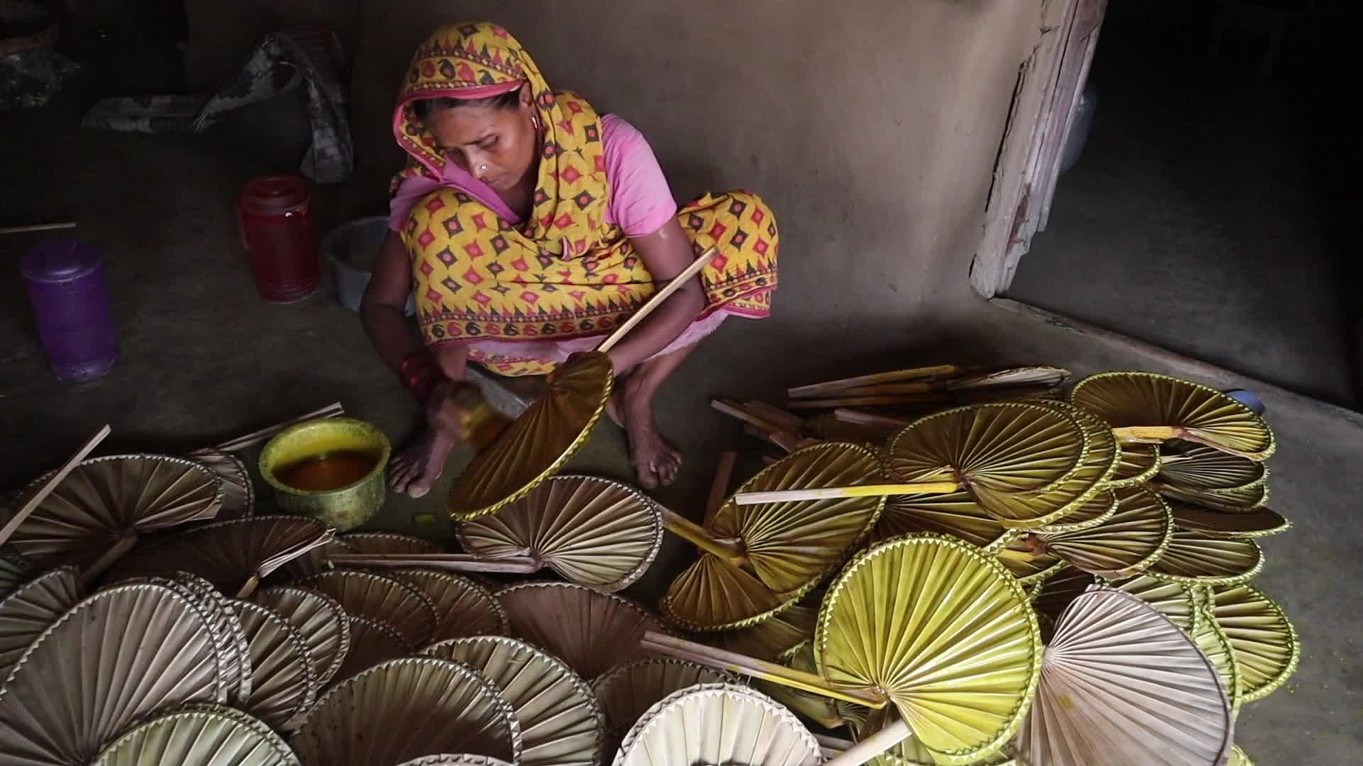 Traditional handmade palm leaf fan makers of West Bengal 