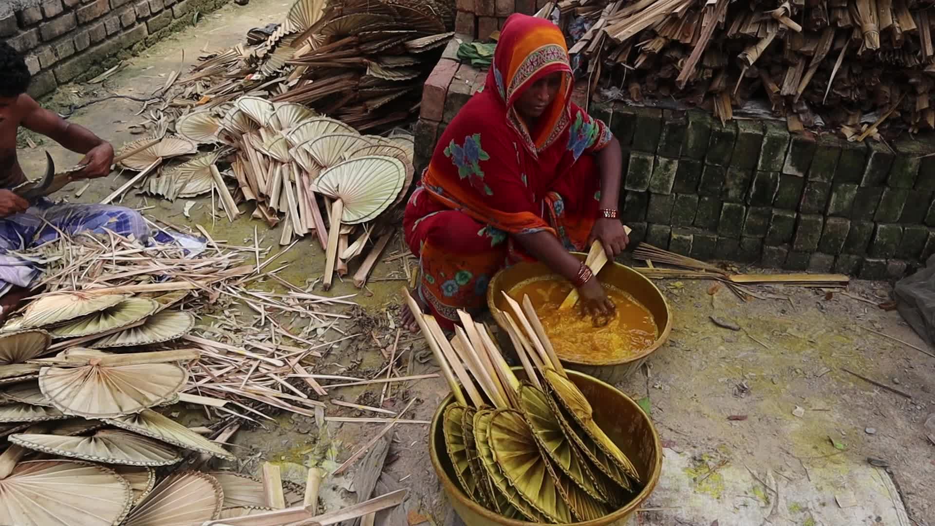 Traditional handmade palm leaf fan makers of West Bengal 