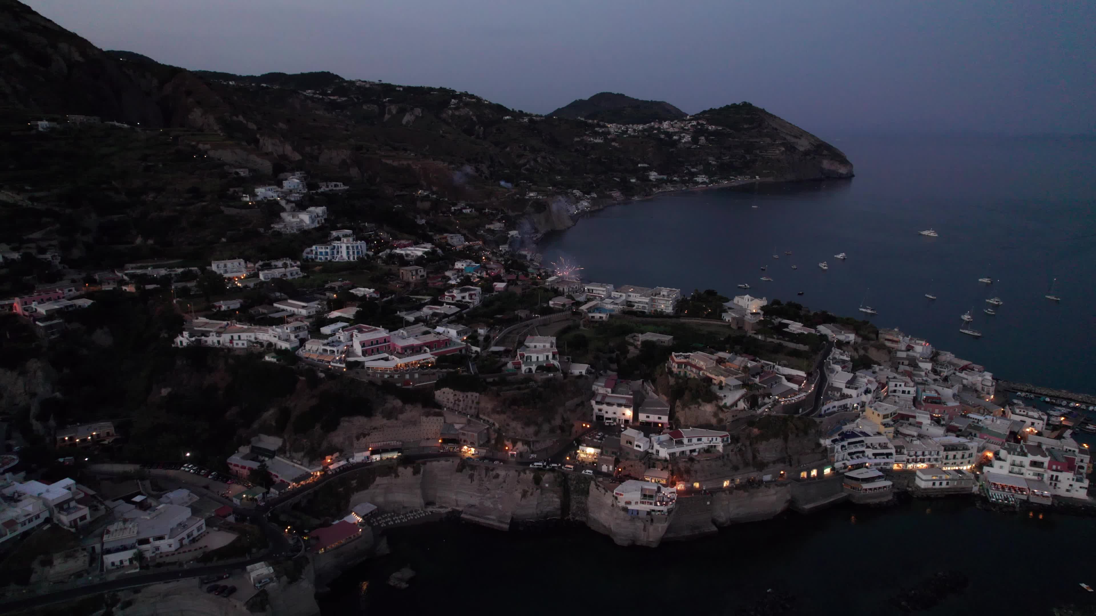 Drone view of Ischia at evening hours