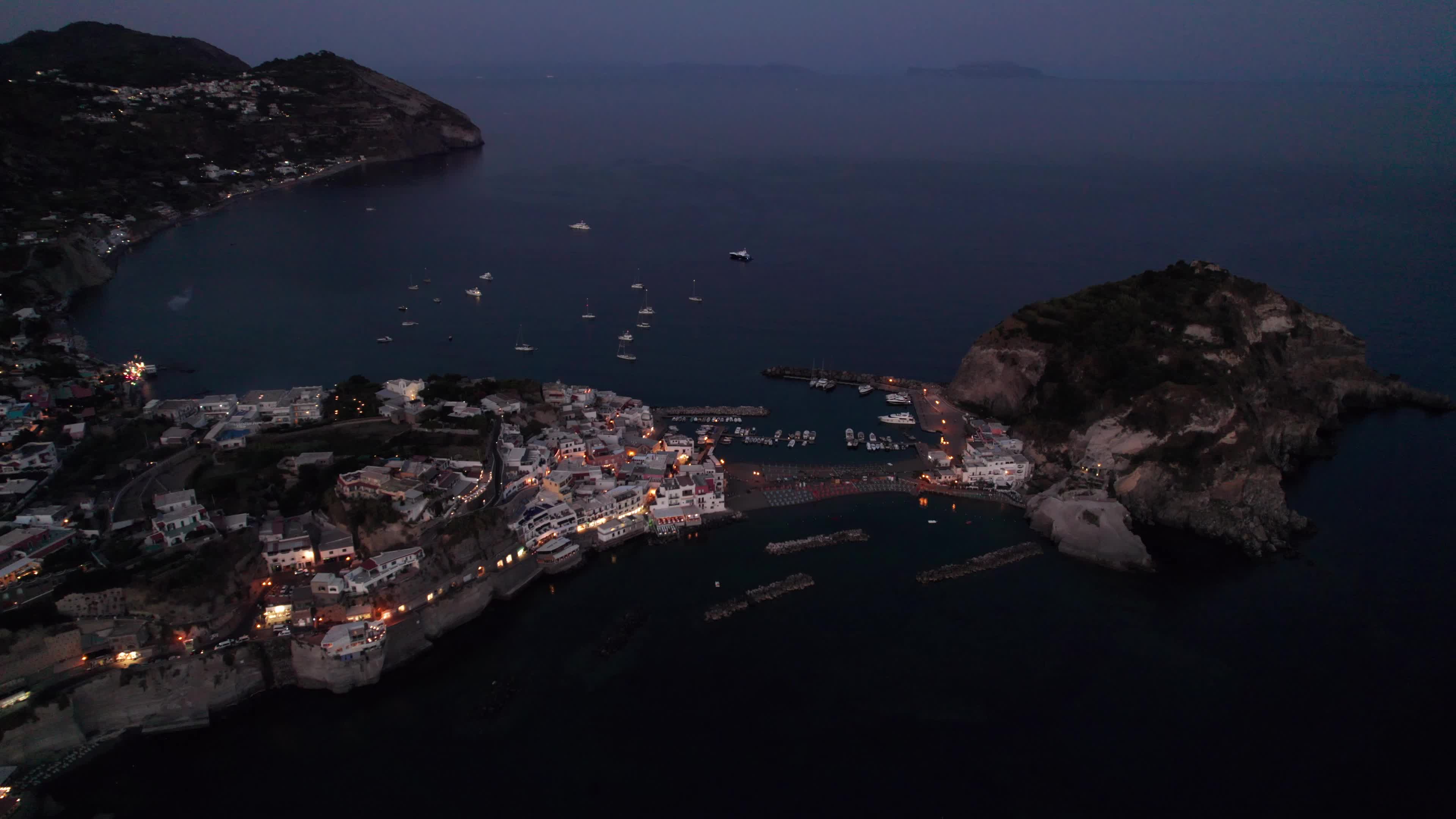 Drone view of Ischia at evening hours