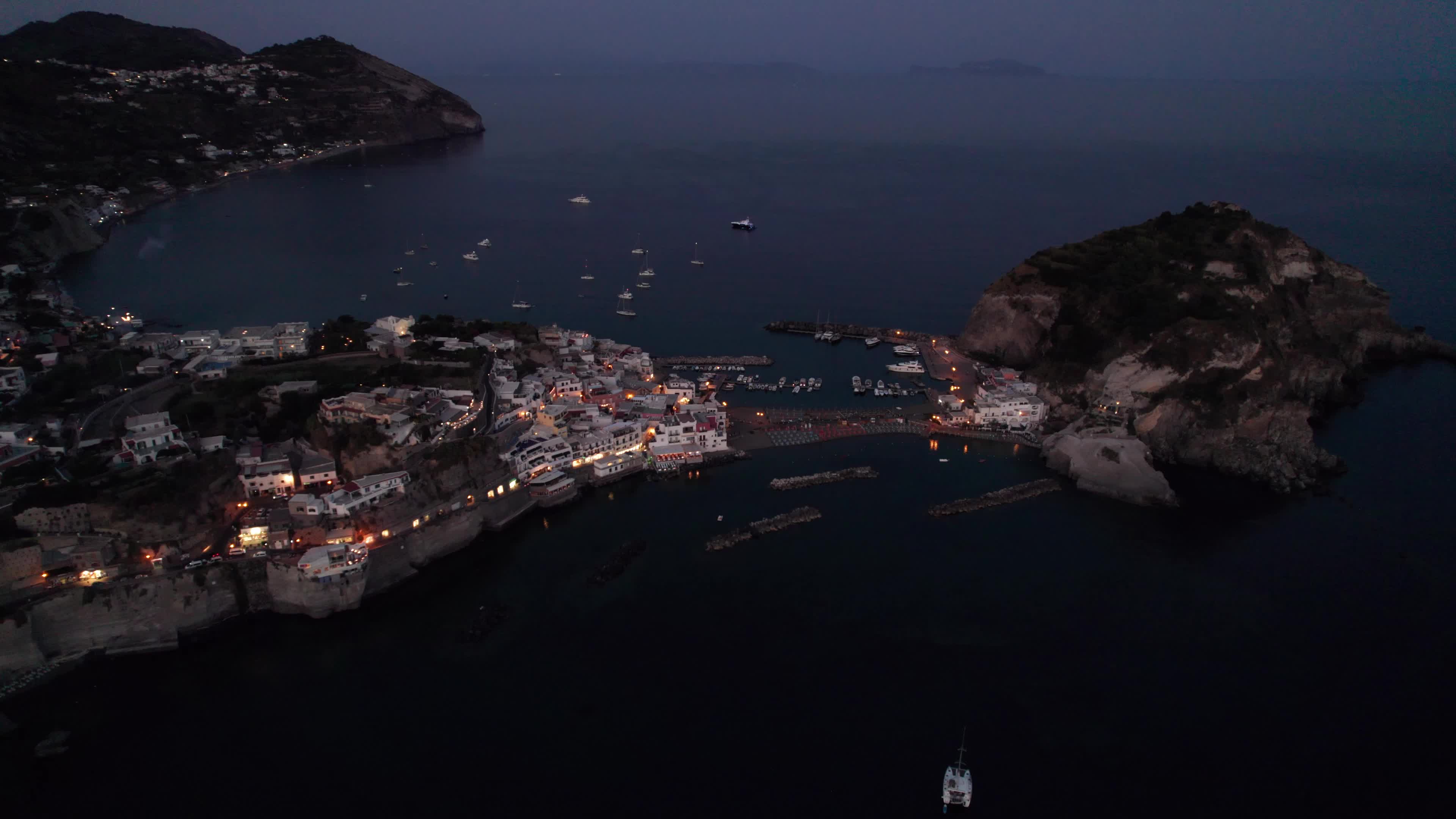 Drone view of Ischia at evening hours