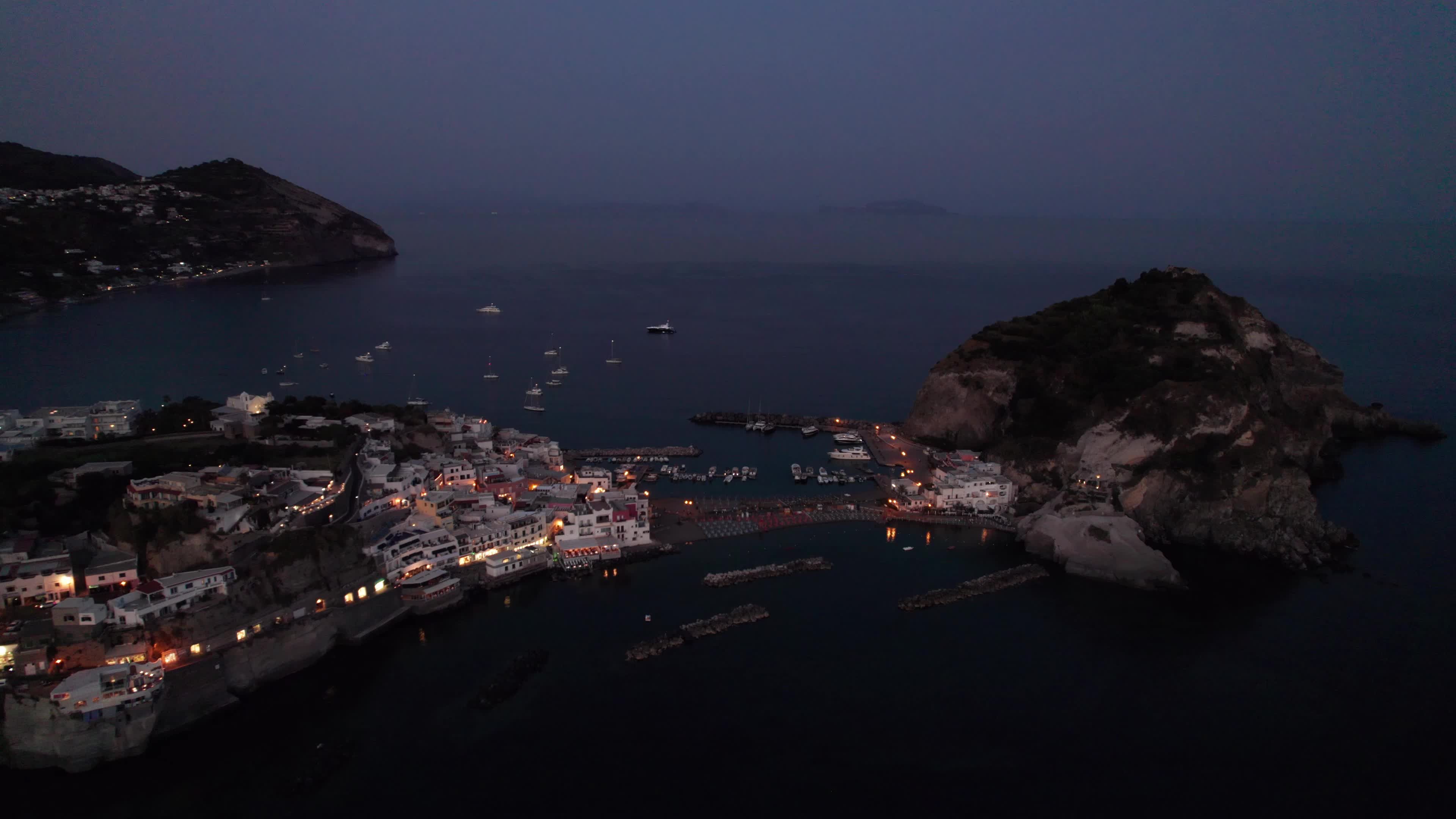 Drone view of Ischia at evening hours