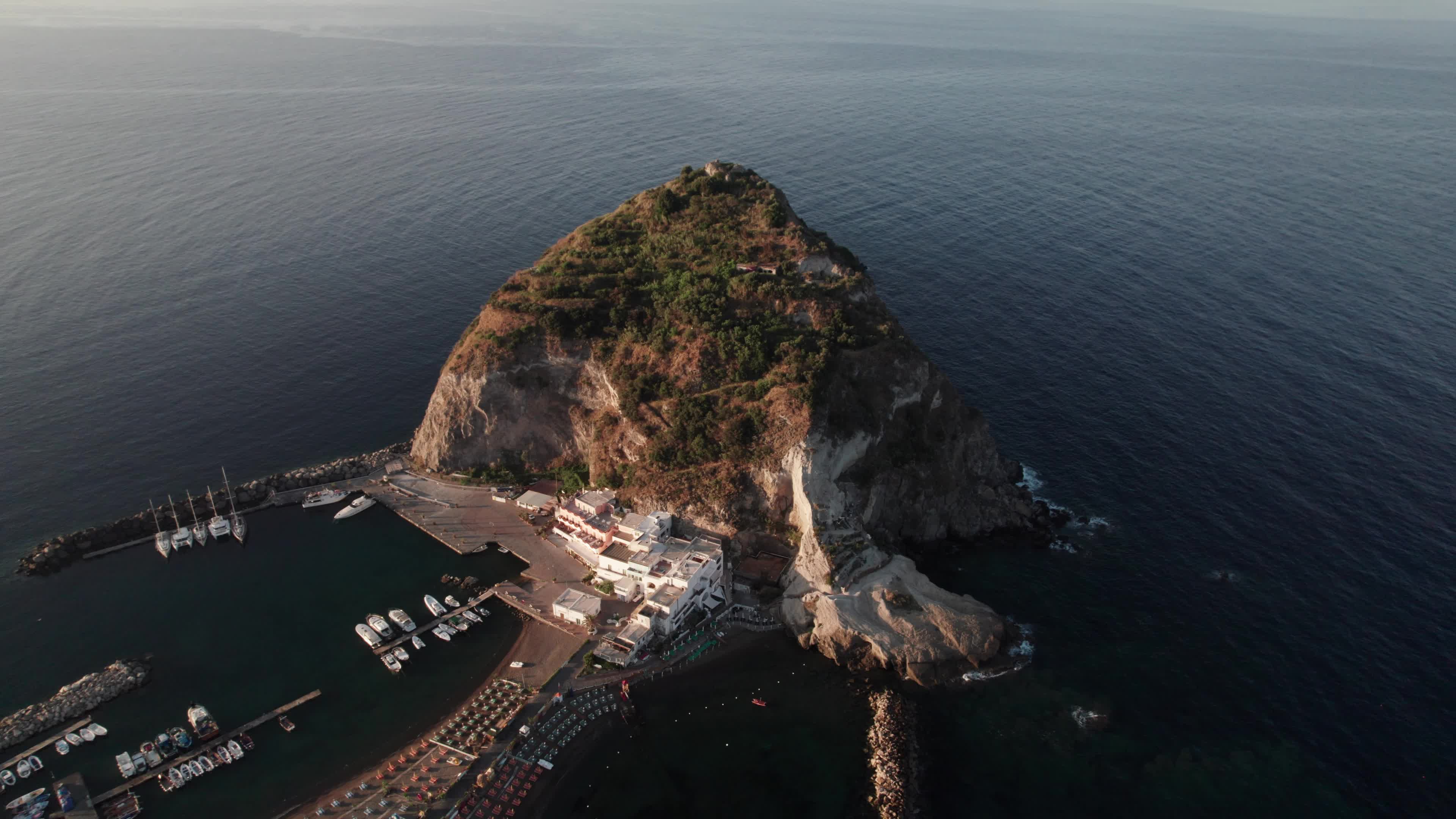Sunrise drone view of Ischia Sant'Angelo