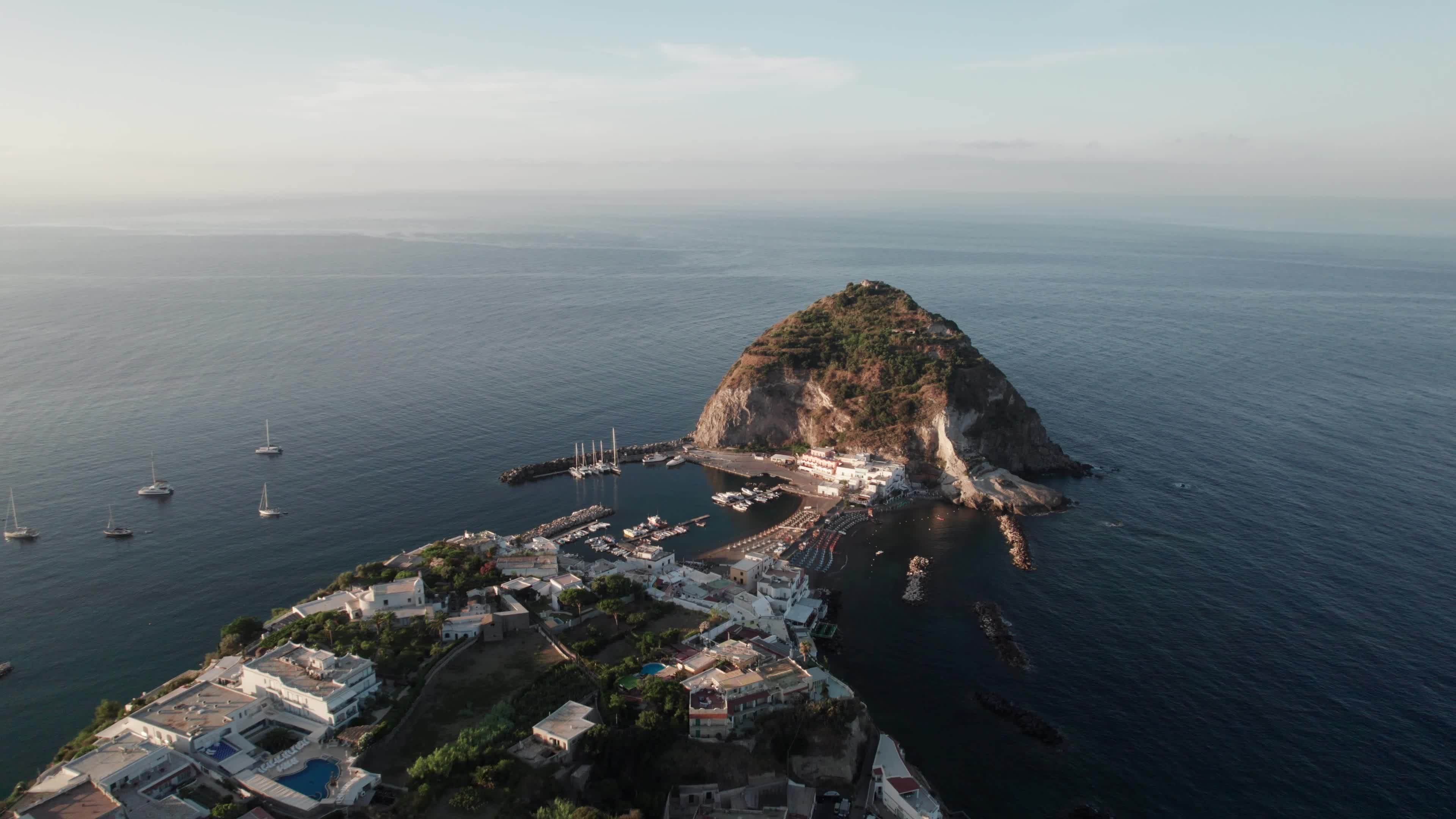 Sunrise drone view of Ischia Sant'Angelo
