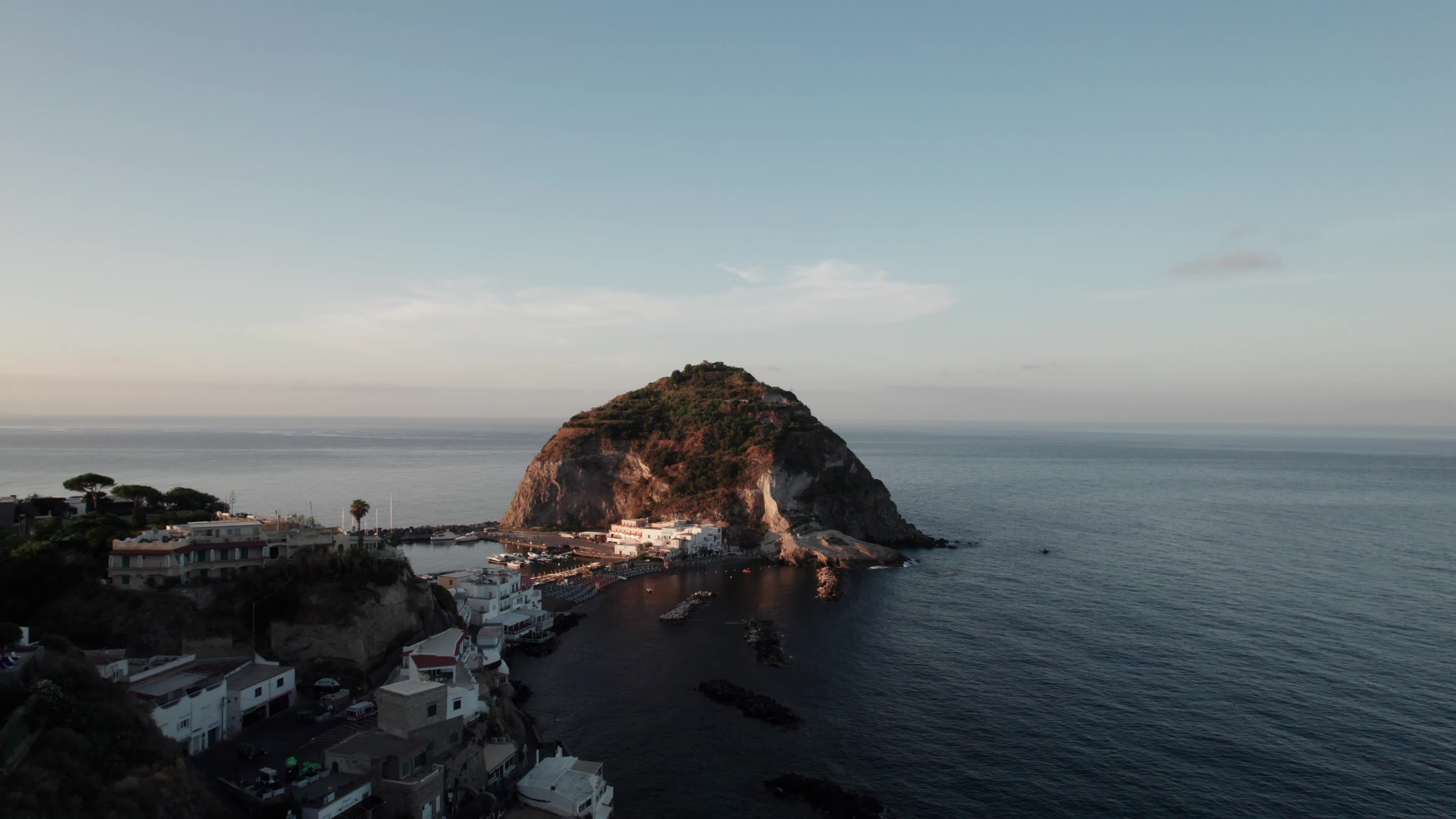 Sunrise drone view of Ischia Sant'Angelo