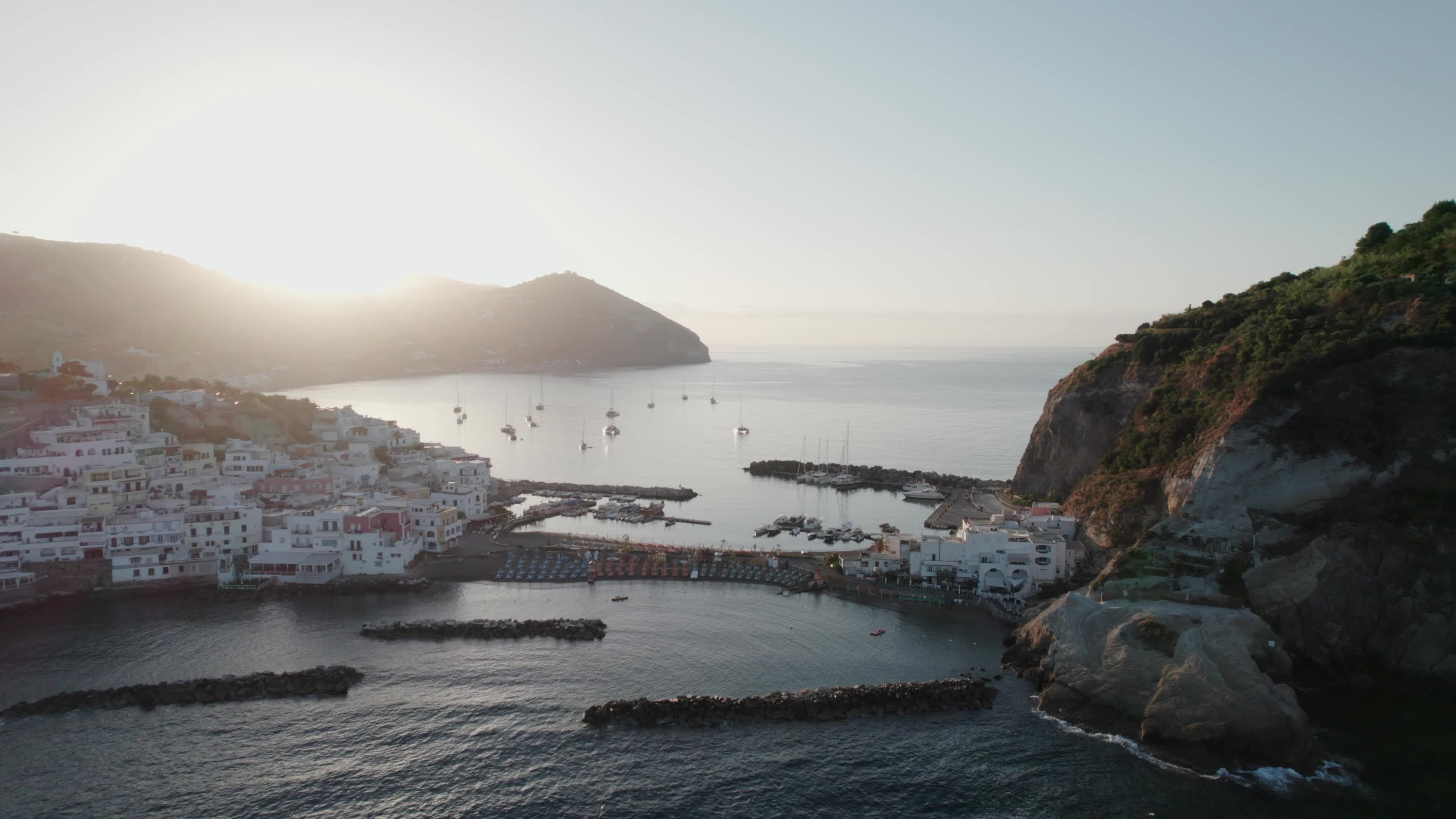 Sunrise drone view of Ischia Sant'Angelo