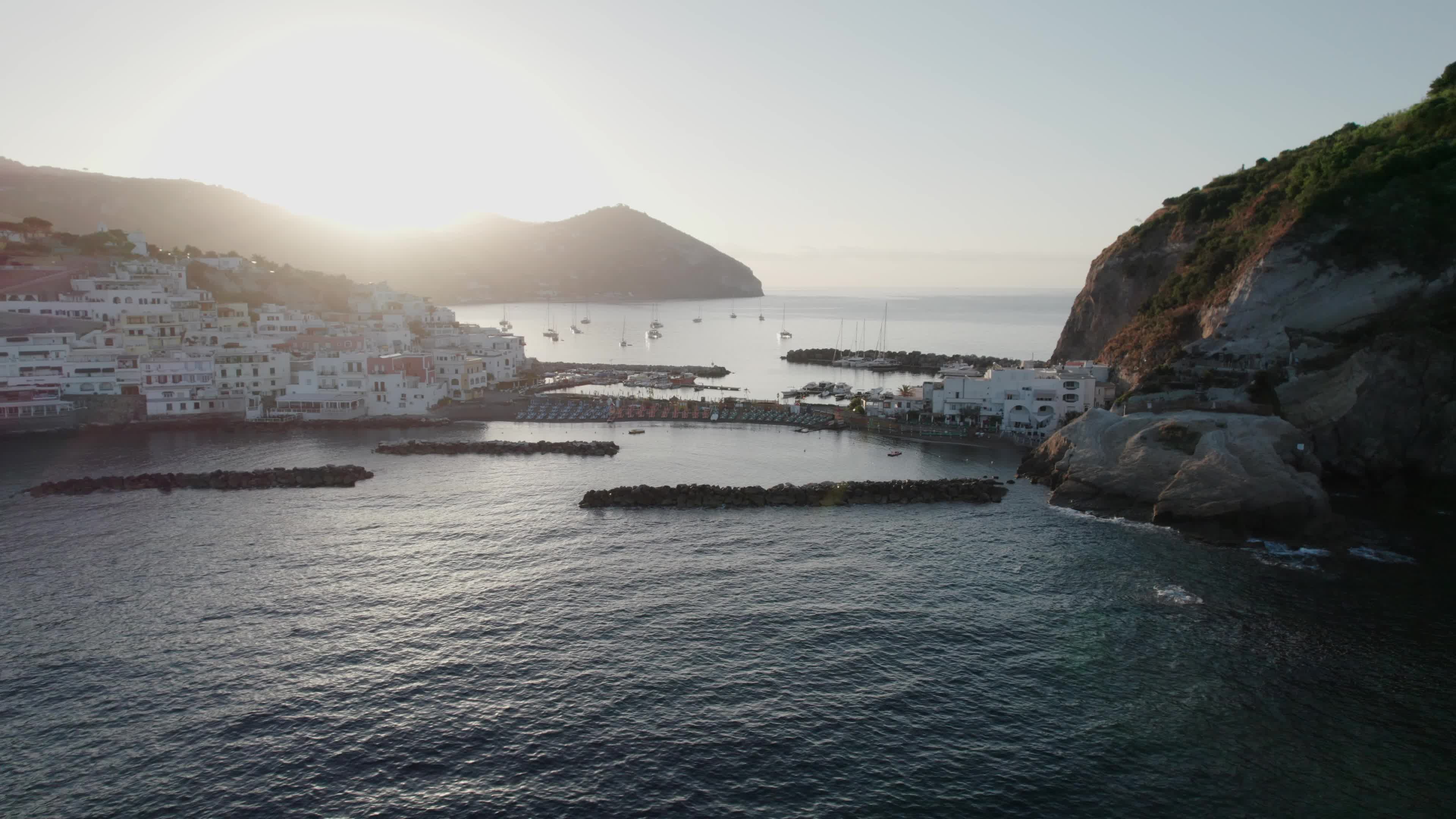 Sunrise drone view of Ischia Sant'Angelo