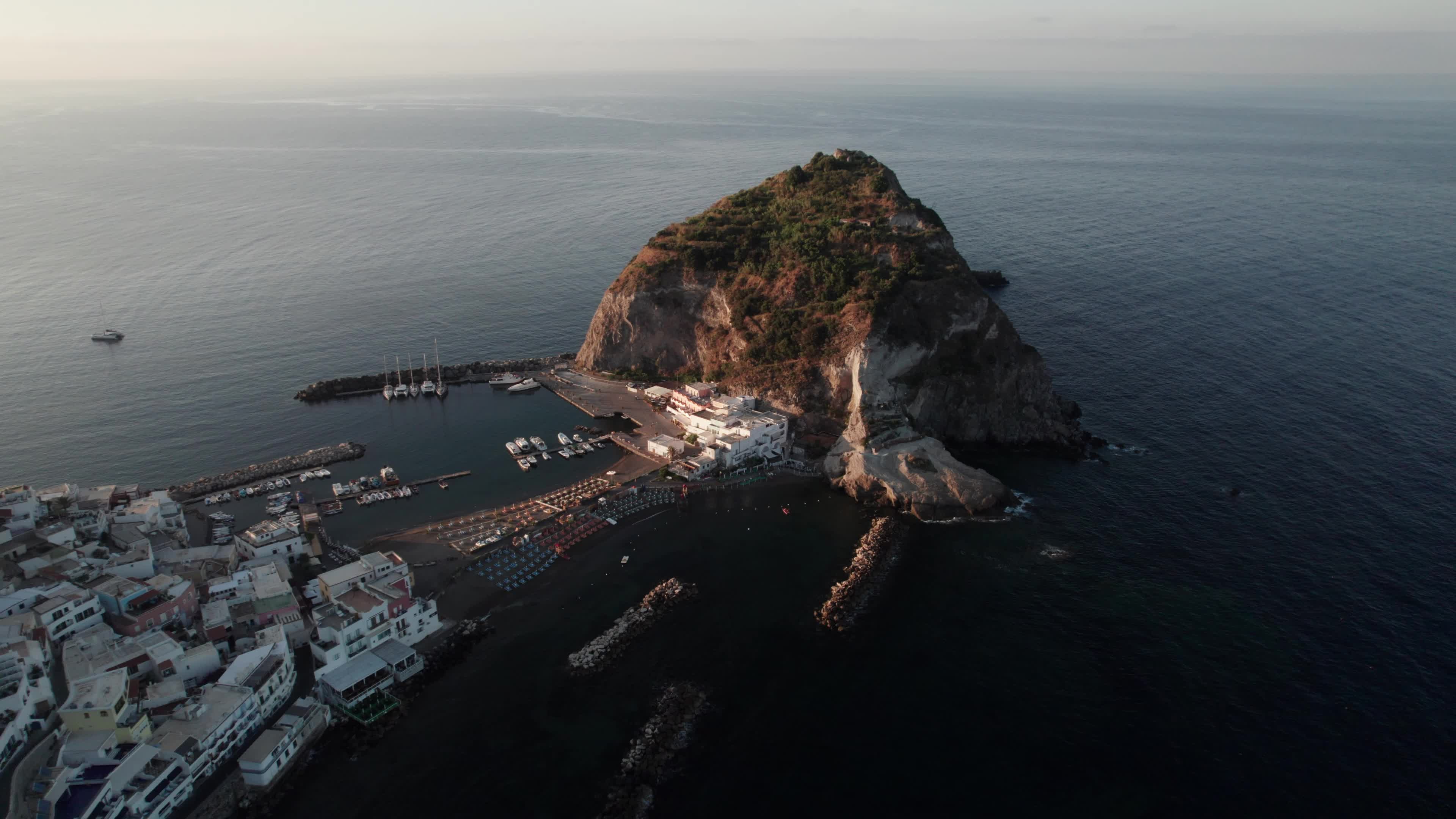 Sunrise drone view of Ischia Sant'Angelo