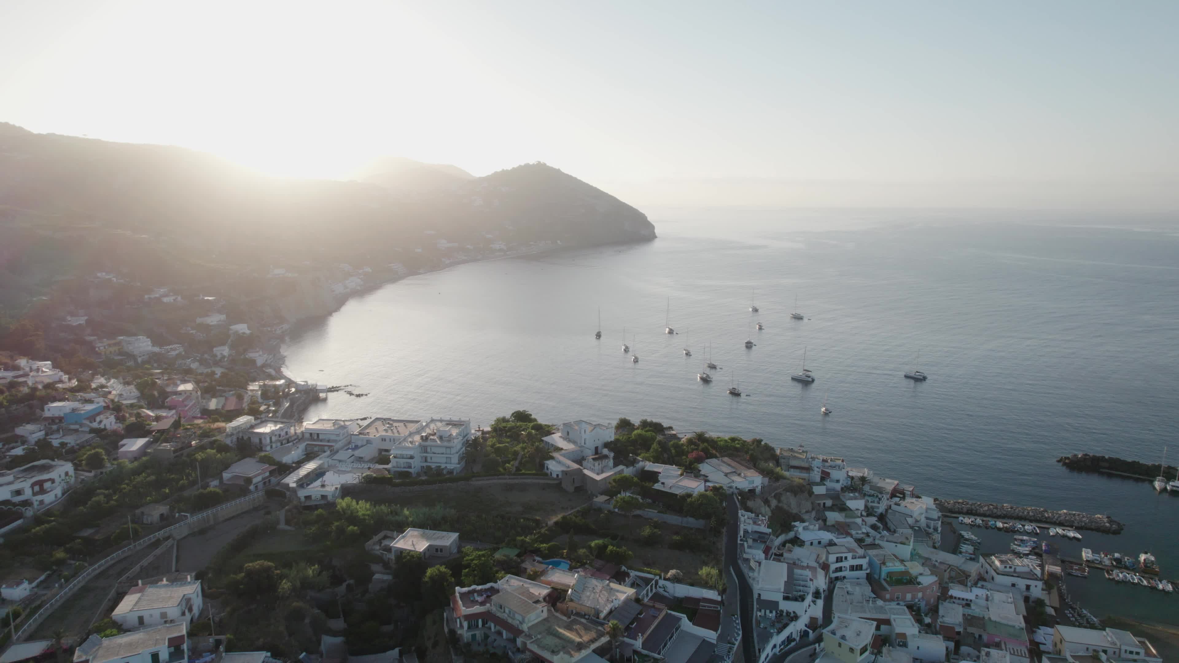 Sunrise drone view of Ischia Sant'Angelo
