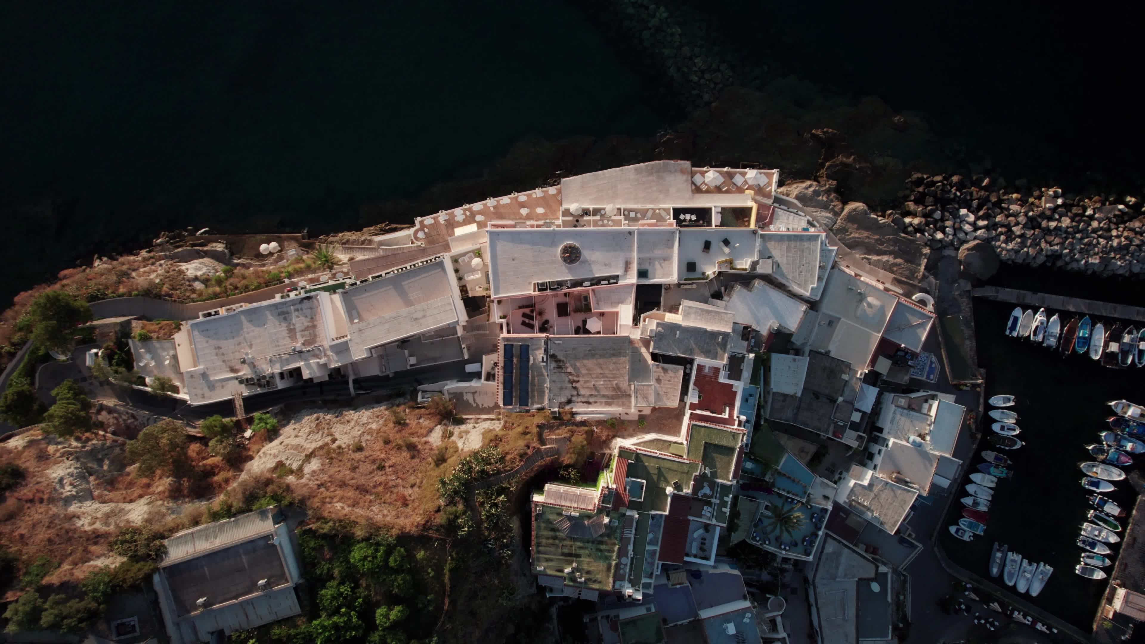 Sunrise drone view of Ischia Sant'Angelo