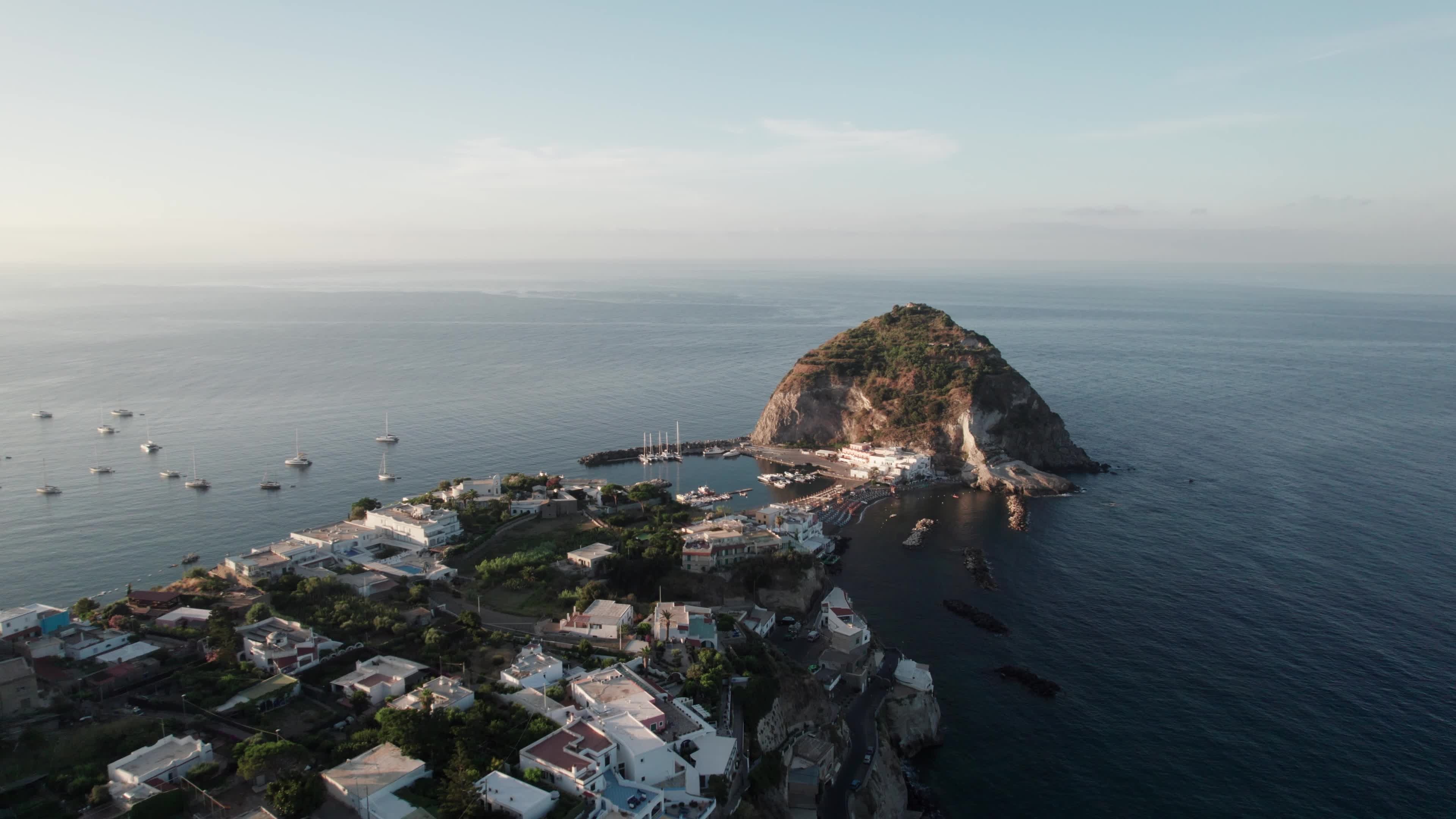 Sunrise drone view of Ischia Sant'Angelo