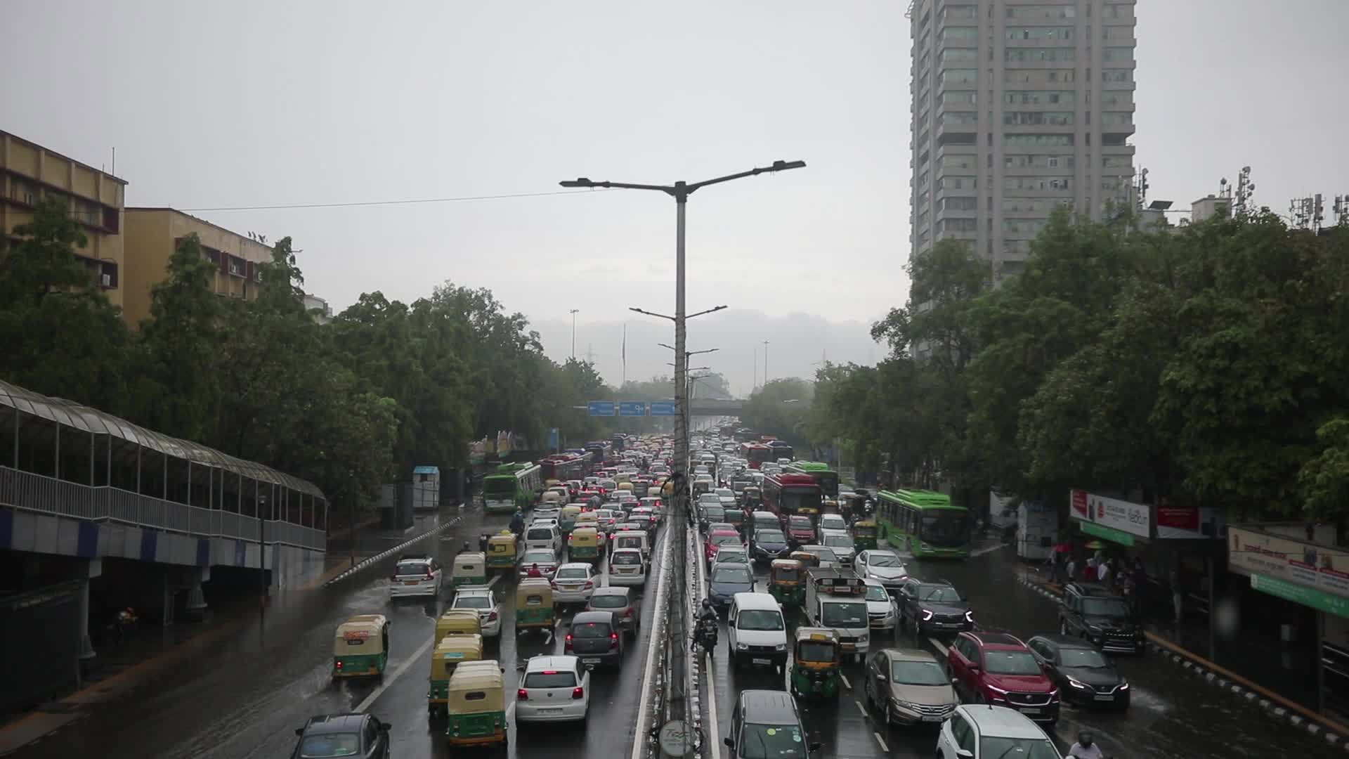 Heavy rainfall causes water-logging, traffic snarls in New Delhi.