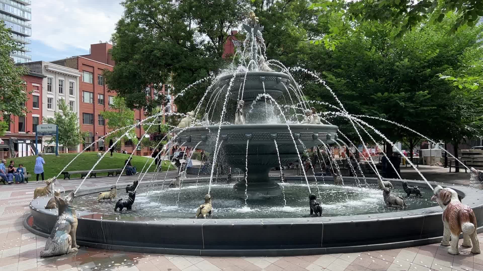 Dog fountain at Berczy Park in Toronto