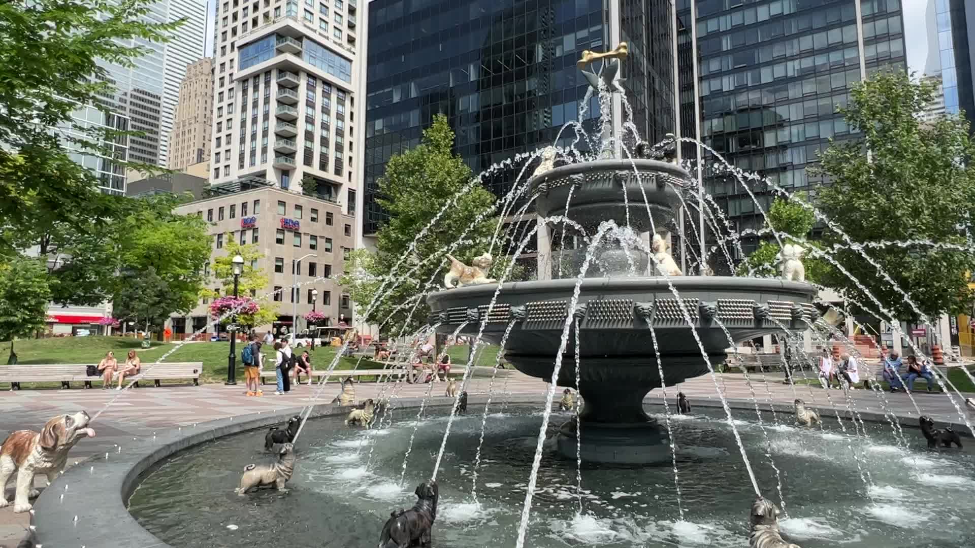 Dog fountain at Berczy Park in Toronto
