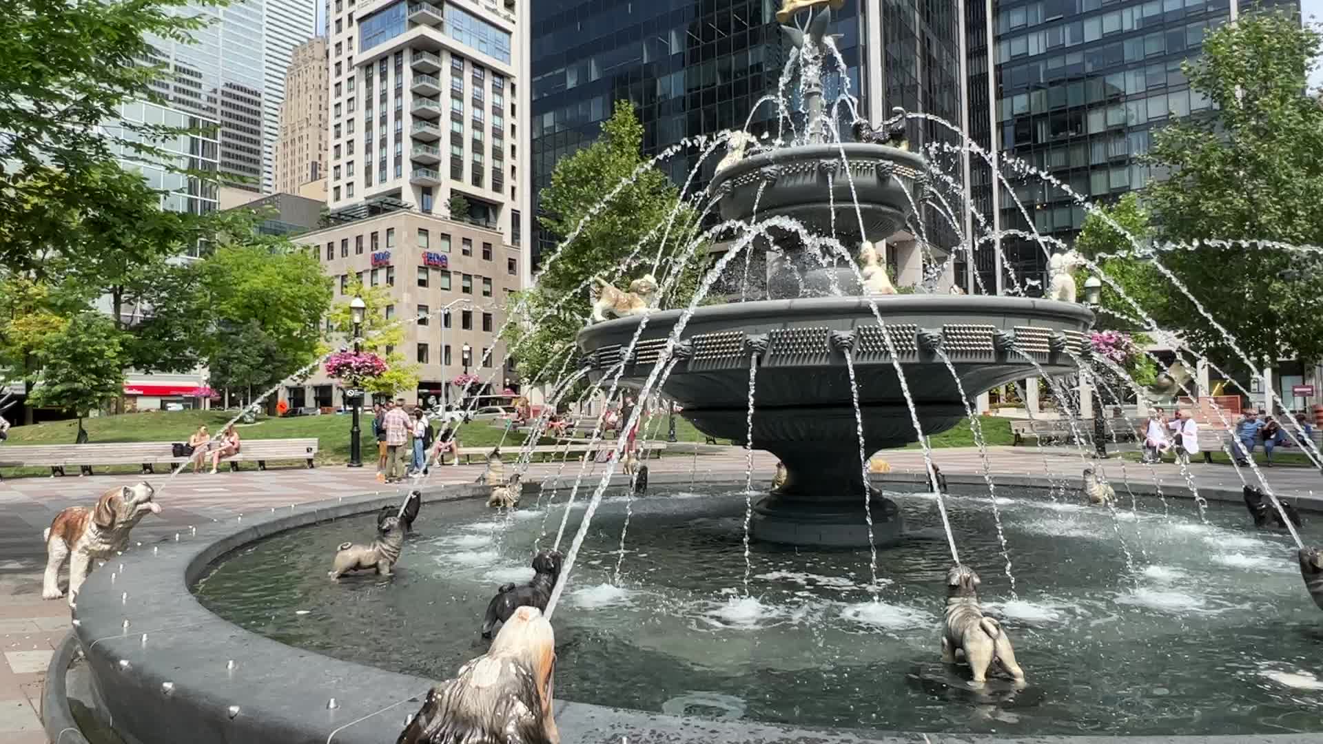 Dog fountain at Berczy Park in Toronto