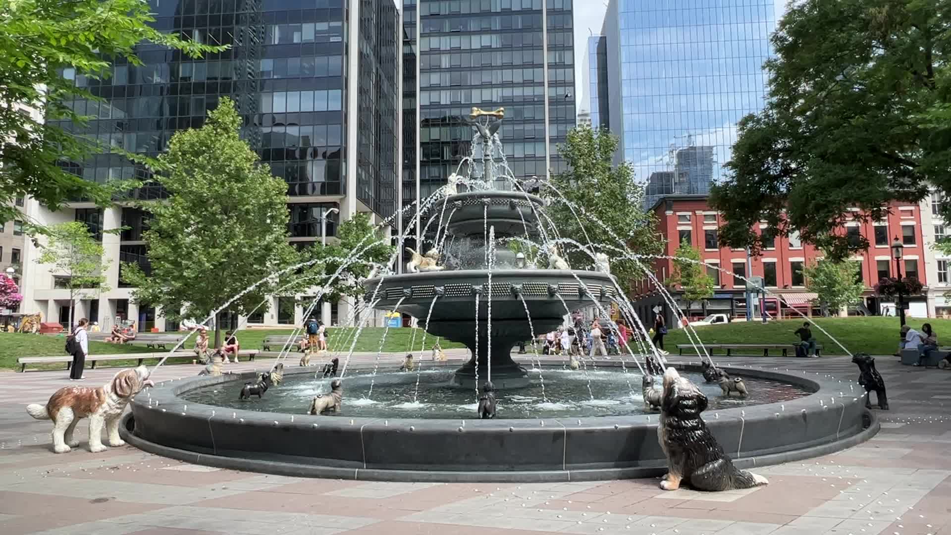 Dog fountain at Berczy Park in Toronto