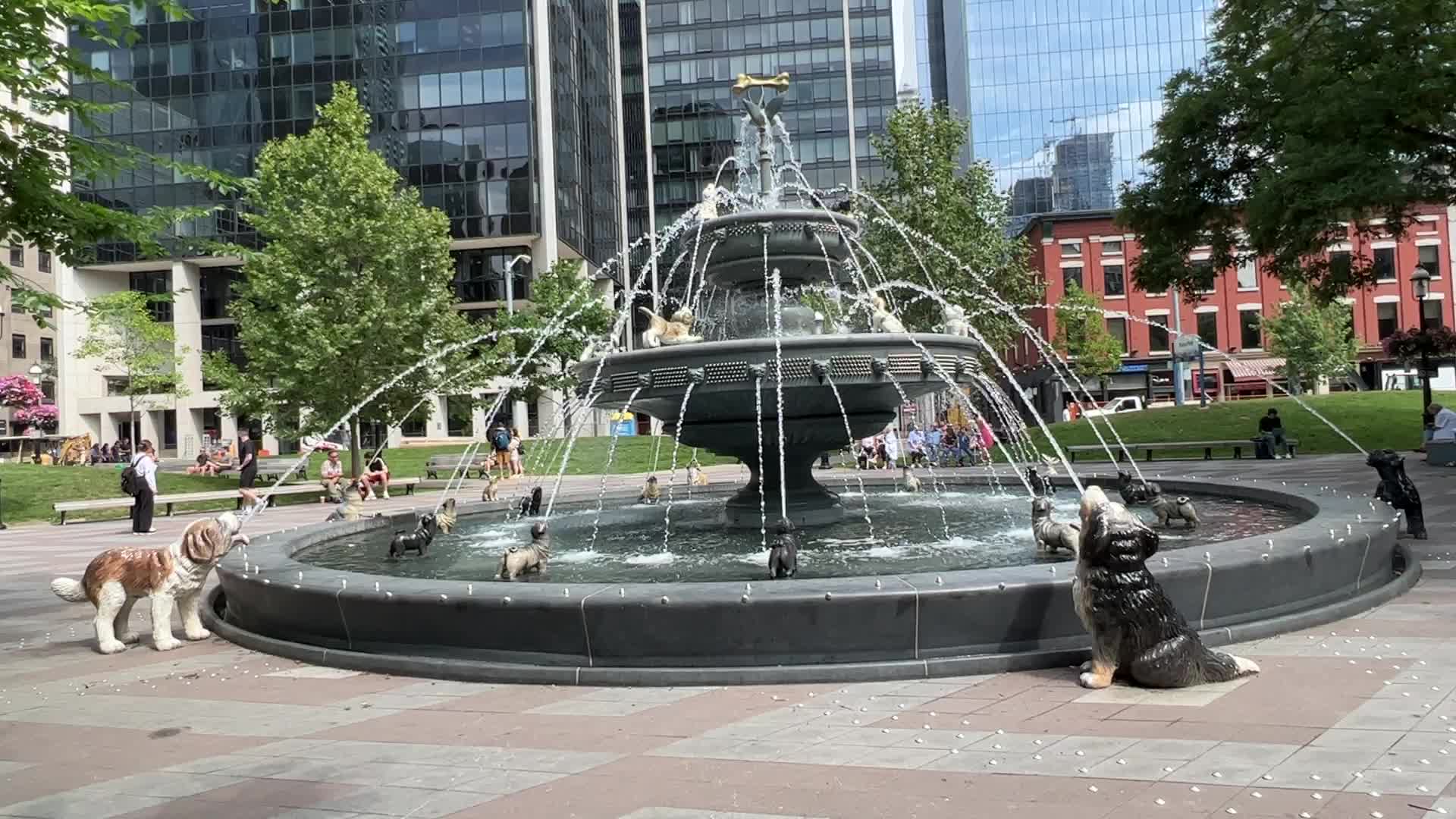 Dog fountain at Berczy Park in Toronto
