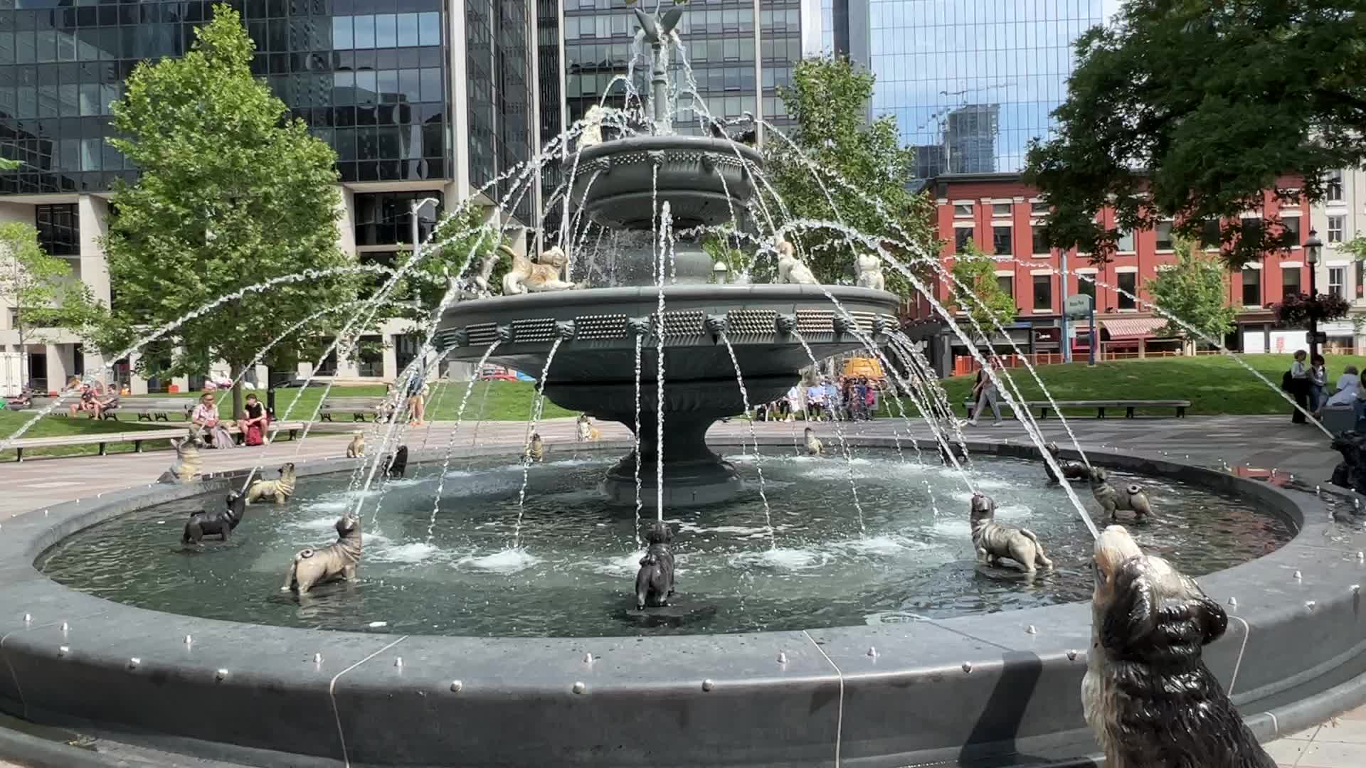 Dog fountain at Berczy Park in Toronto