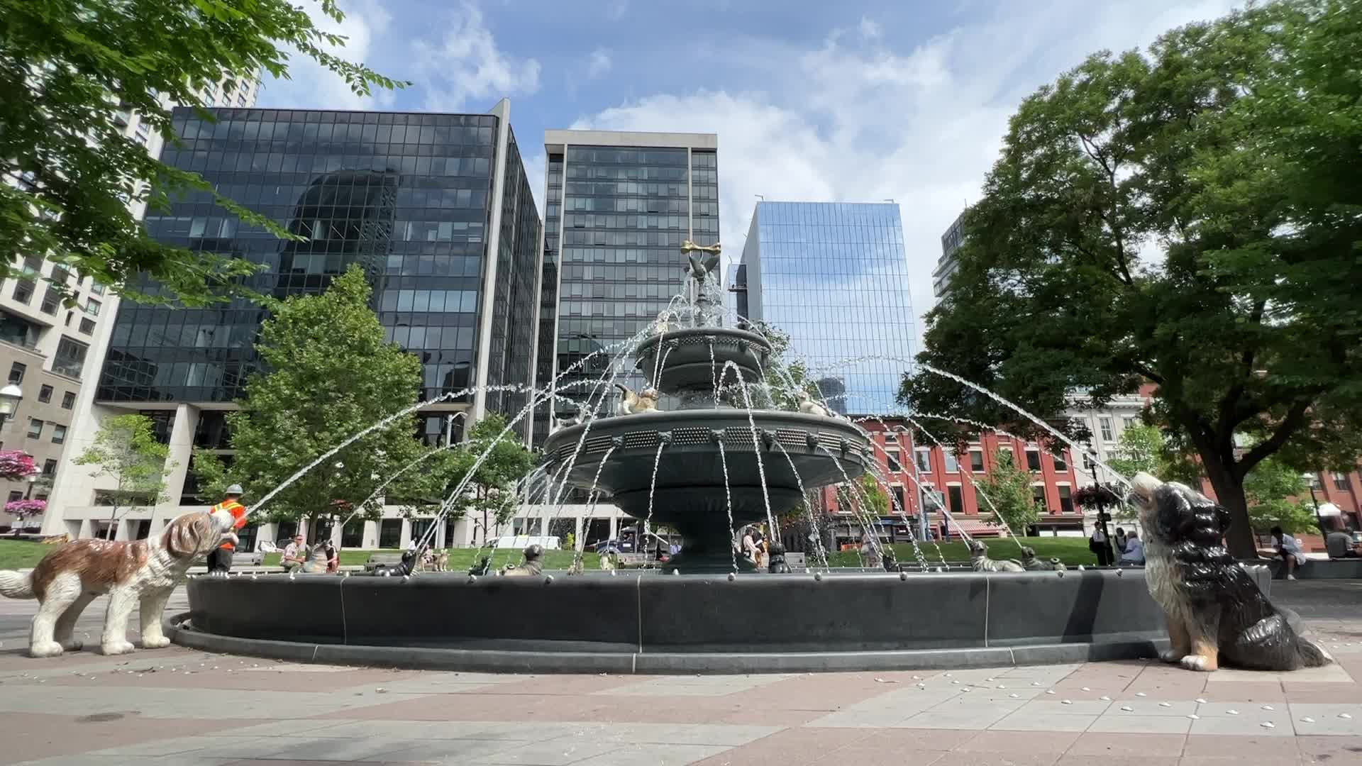 Dog fountain at Berczy Park in Toronto