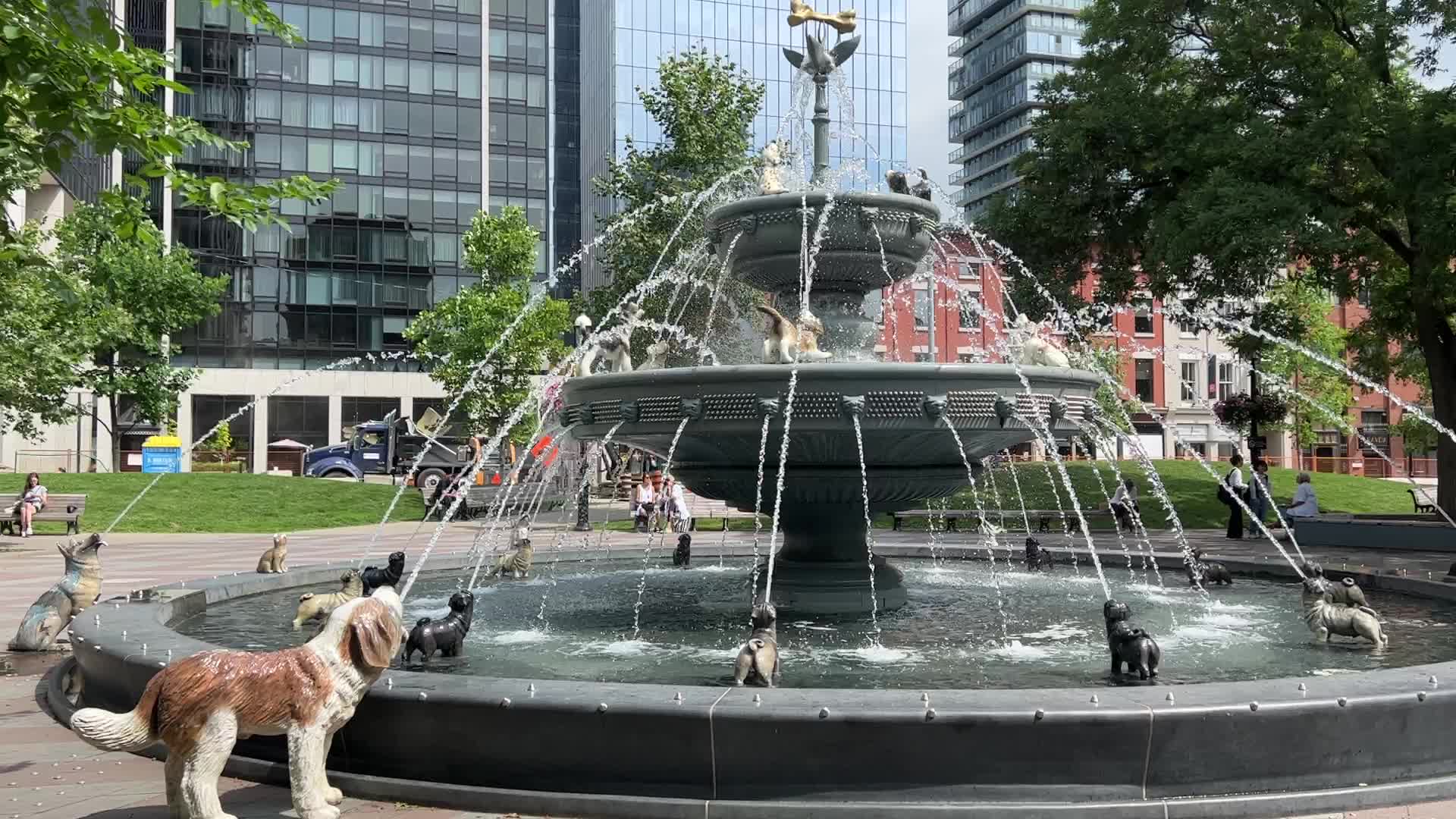 Dog fountain at Berczy Park in Toronto