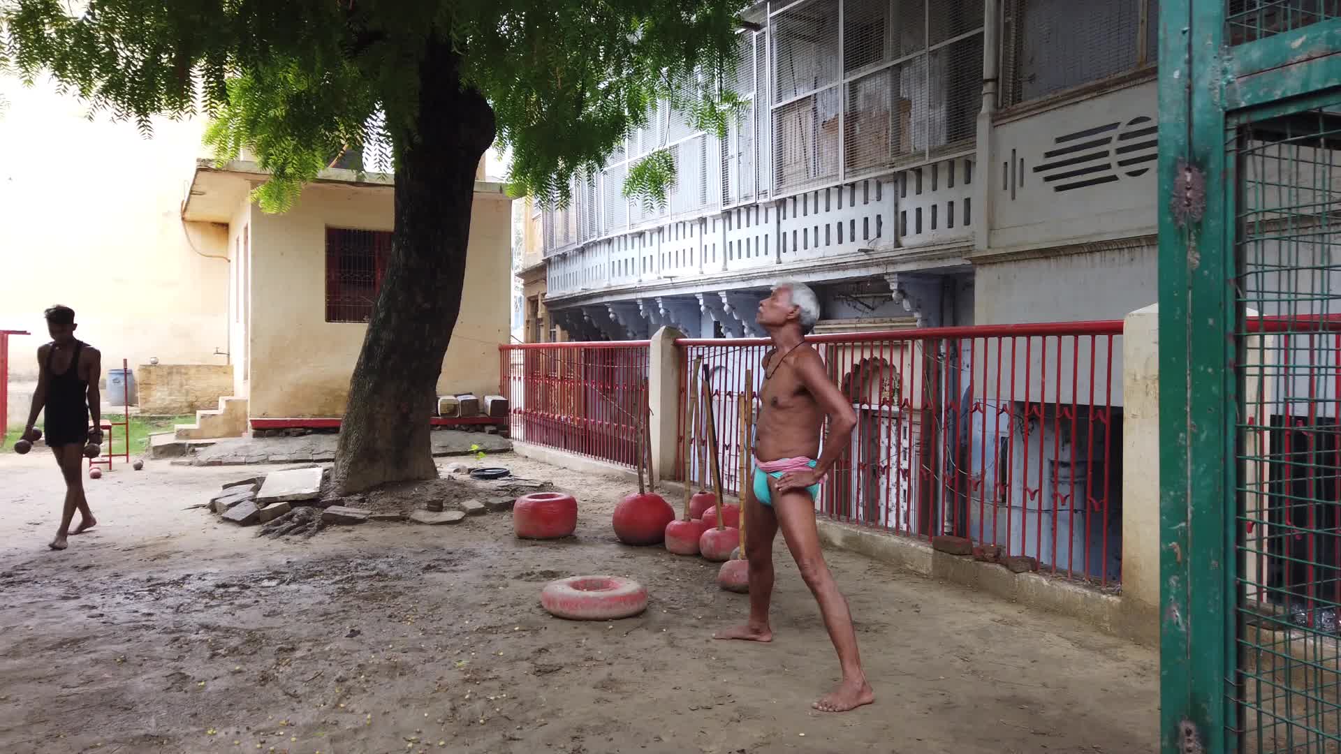 People doing tradition exercise at Tulsi Ghat Akhada