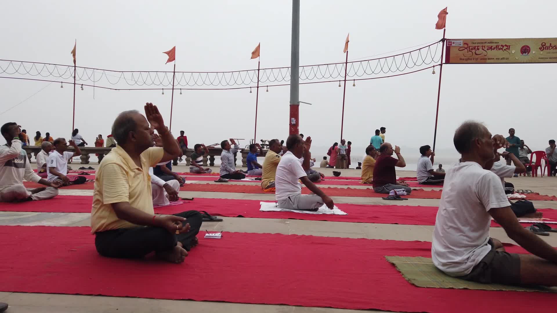 People doing Yoga early morning as part of Subh a Banaras