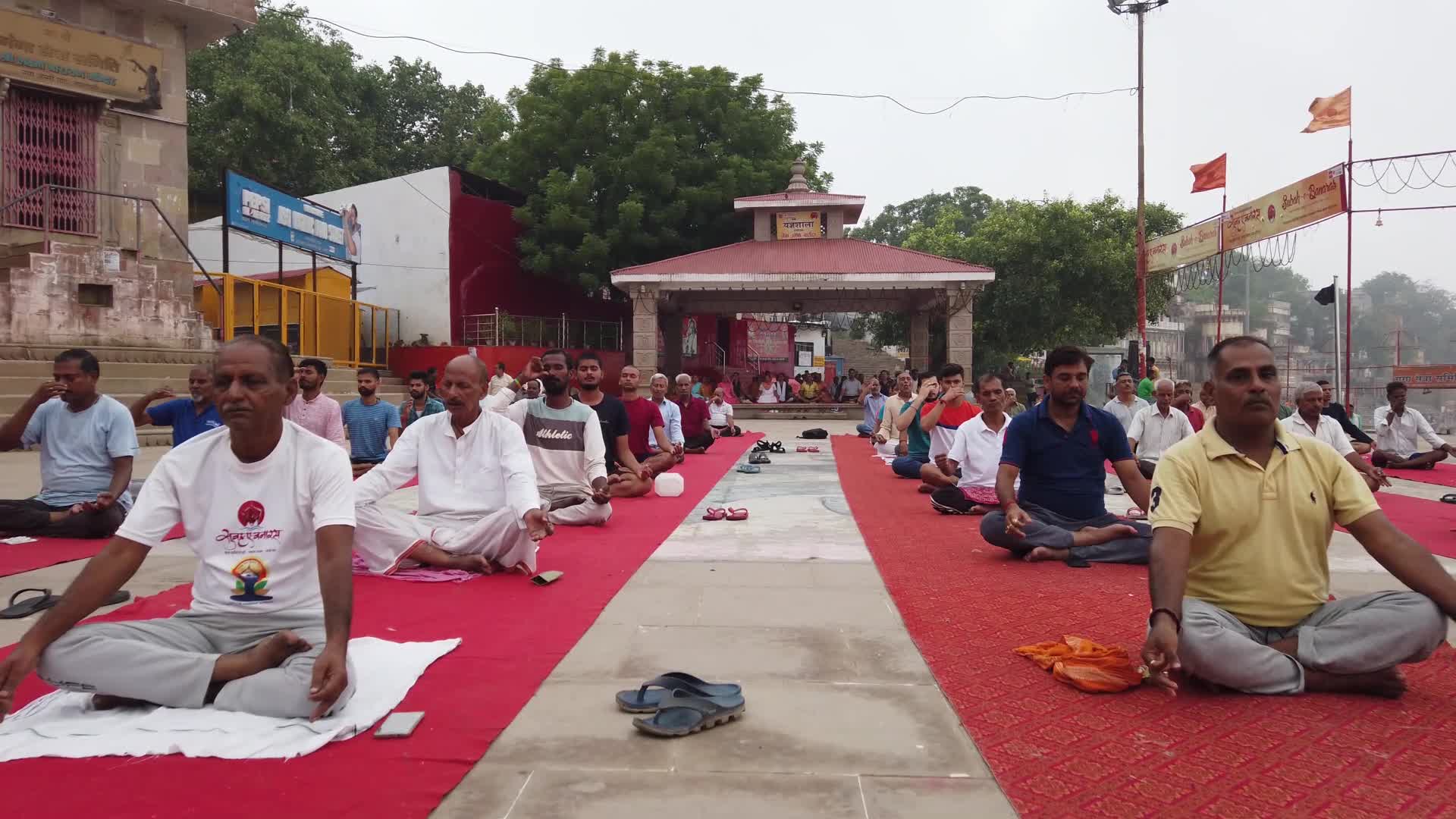 People doing Yoga early morning as part of Subh a Banaras
